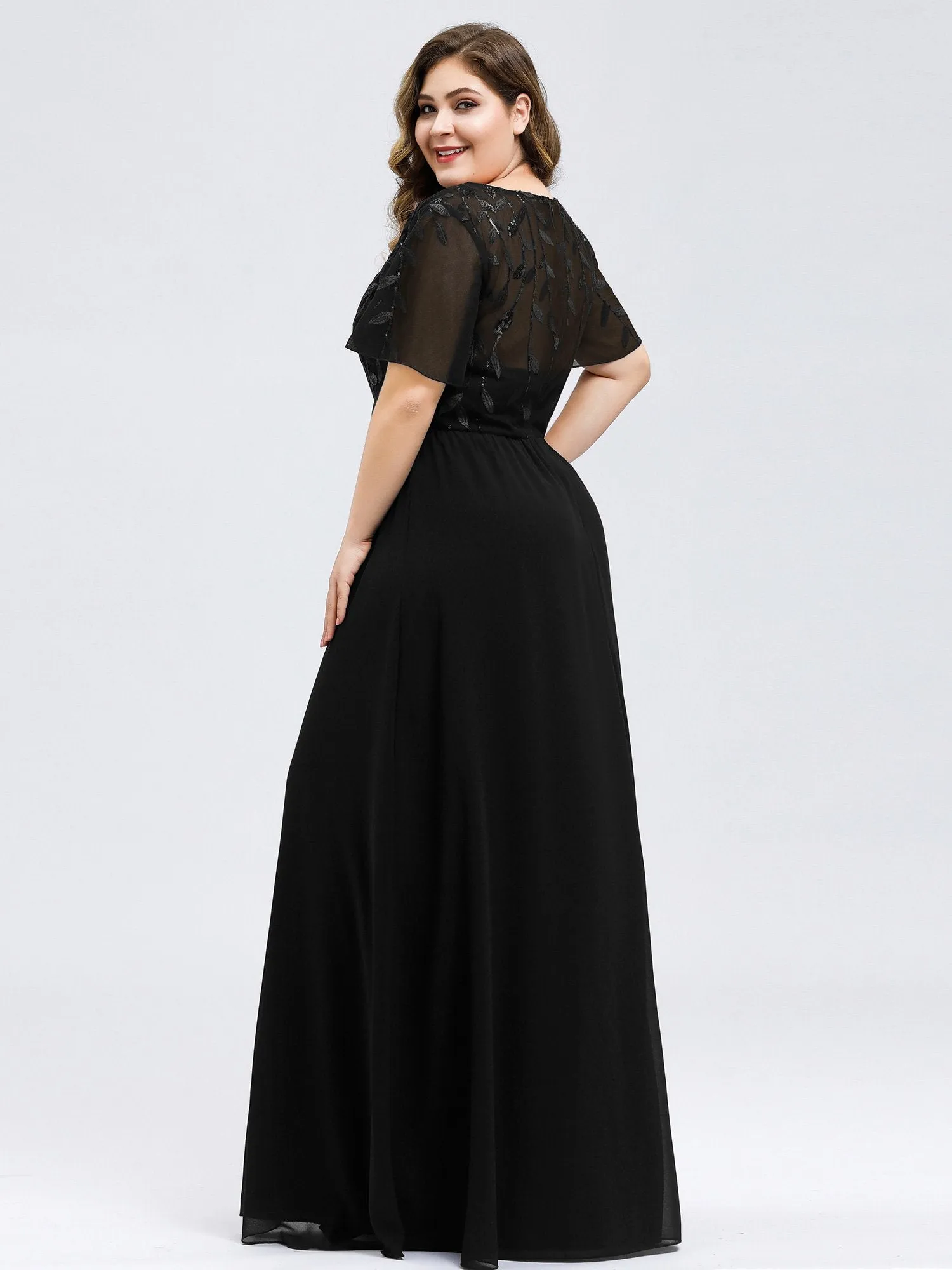 Ever-Pretty Floral Lace Sequin Print Evening Dresses  with Cap Sleeve EZ07706