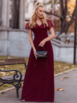 Ever-Pretty Floral Lace Sequin Print Evening Dresses  with Cap Sleeve EZ07706