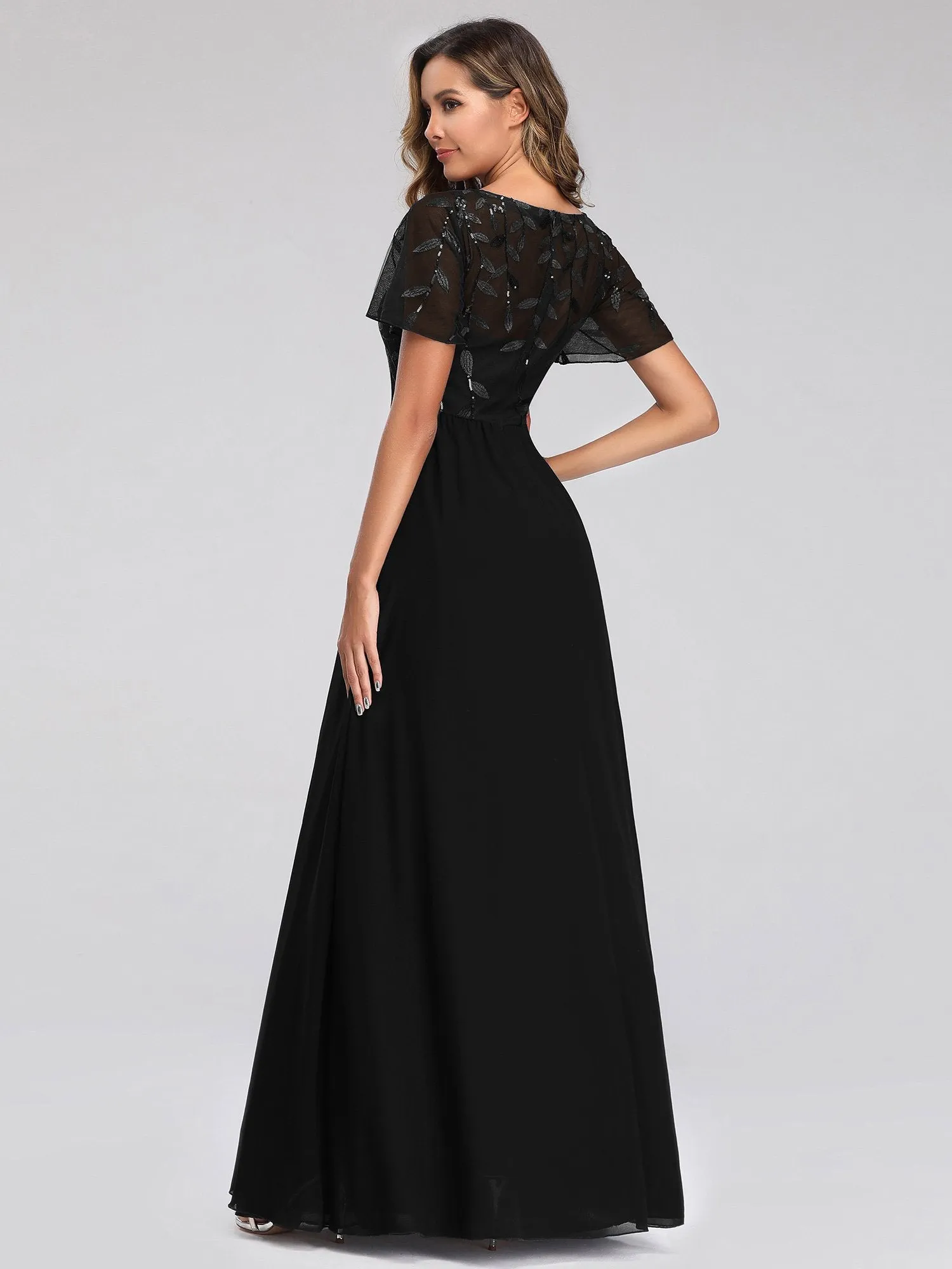 Ever-Pretty Floral Lace Sequin Print Evening Dresses  with Cap Sleeve EZ07706