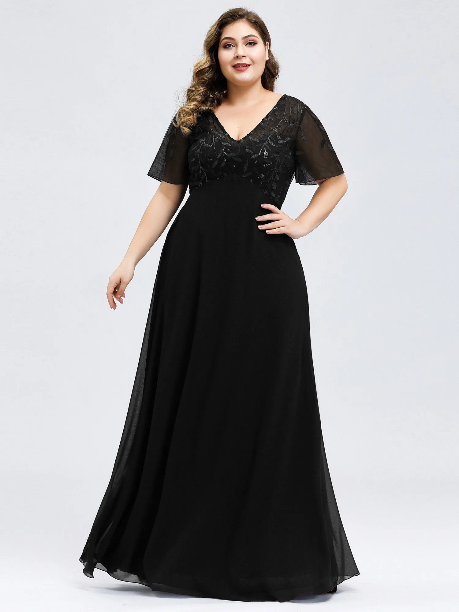 Ever-Pretty Floral Lace Sequin Print Evening Dresses  with Cap Sleeve EZ07706