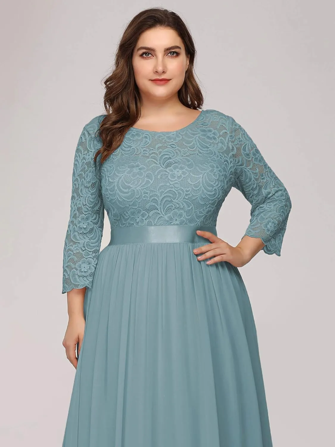 Ever-Pretty Women's Plus Size A-Line 3/4 Lace Sleeves Chiffon Long Maxi Formal Mother of The Bride Dresses 7412-PZ