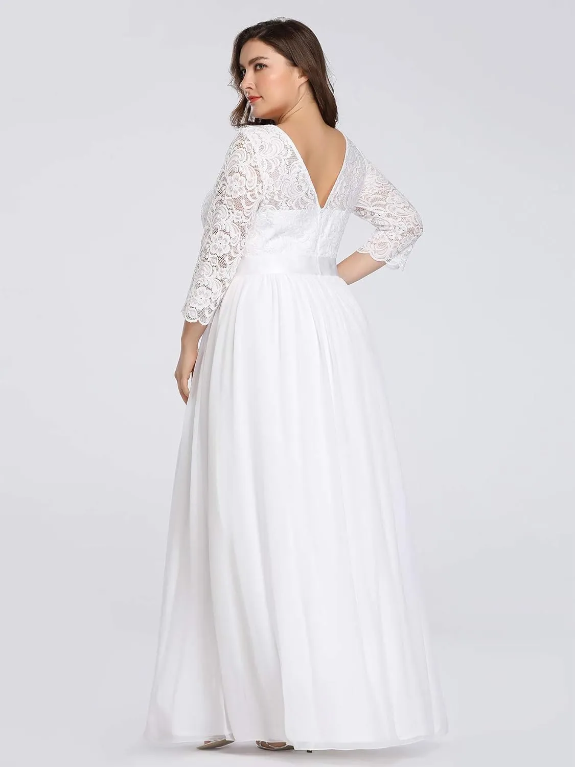 Ever-Pretty Women's Plus Size A-Line 3/4 Lace Sleeves Chiffon Long Maxi Formal Mother of The Bride Dresses 7412-PZ