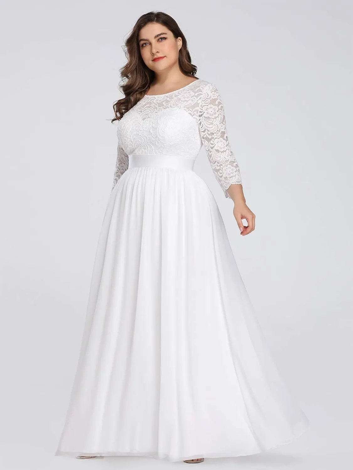 Ever-Pretty Women's Plus Size A-Line 3/4 Lace Sleeves Chiffon Long Maxi Formal Mother of The Bride Dresses 7412-PZ