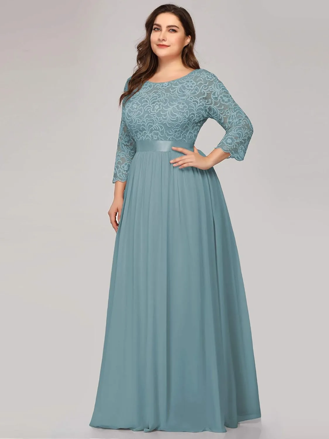 Ever-Pretty Women's Plus Size A-Line 3/4 Lace Sleeves Chiffon Long Maxi Formal Mother of The Bride Dresses 7412-PZ