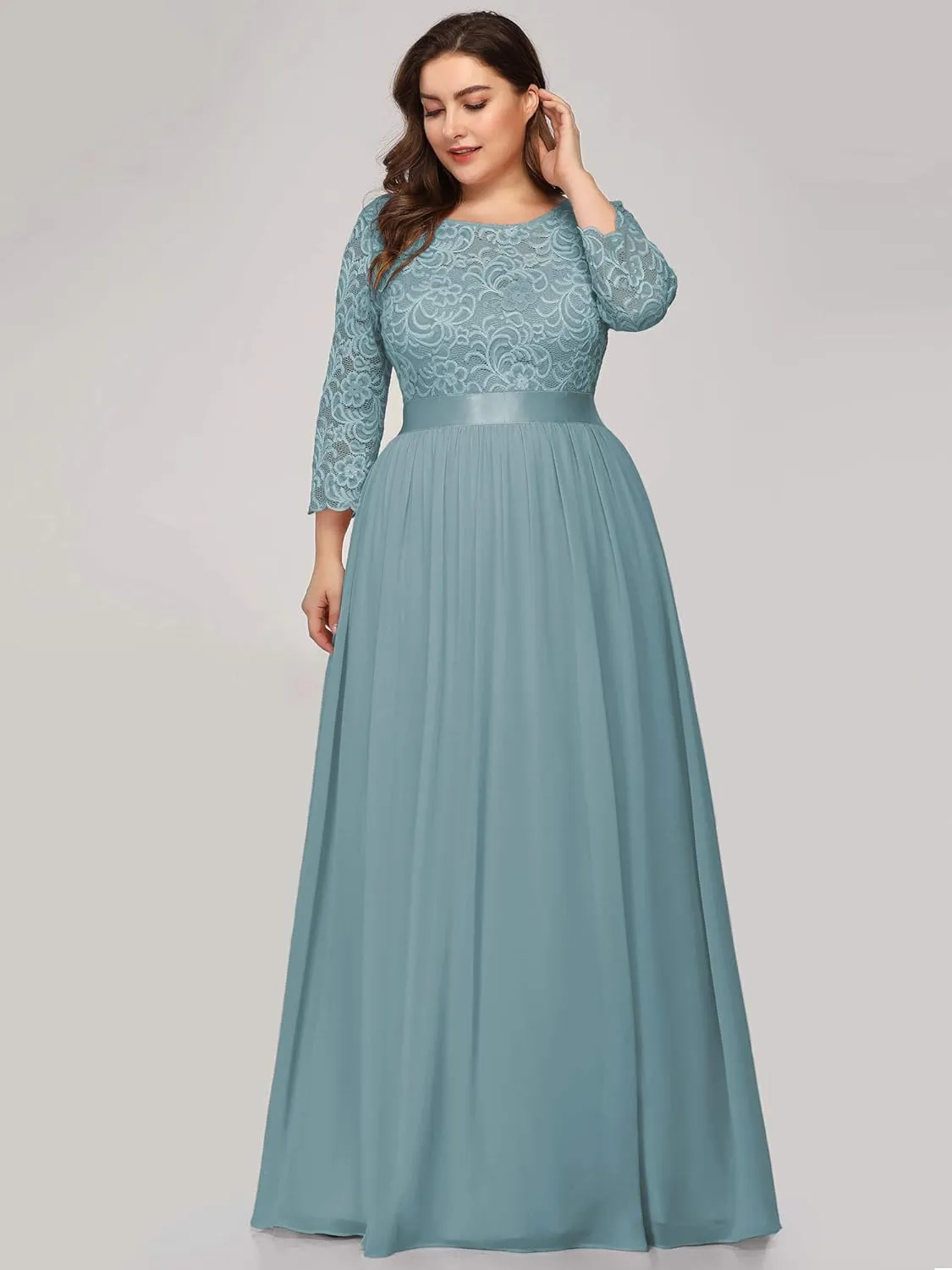 Ever-Pretty Women's Plus Size A-Line 3/4 Lace Sleeves Chiffon Long Maxi Formal Mother of The Bride Dresses 7412-PZ