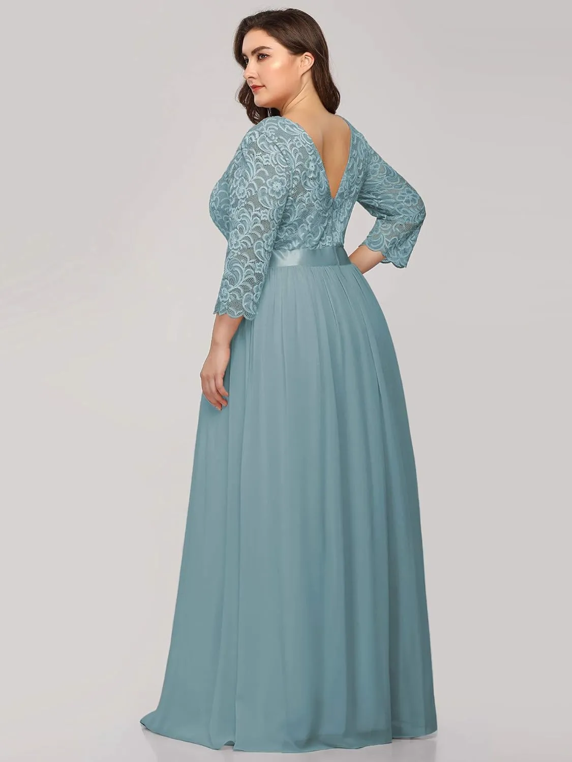Ever-Pretty Women's Plus Size A-Line 3/4 Lace Sleeves Chiffon Long Maxi Formal Mother of The Bride Dresses 7412-PZ