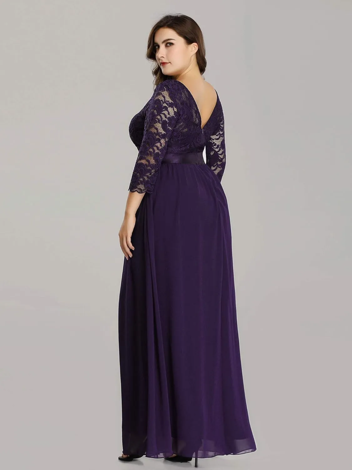 Ever-Pretty Women's Plus Size A-Line 3/4 Lace Sleeves Chiffon Long Maxi Formal Mother of The Bride Dresses 7412-PZ