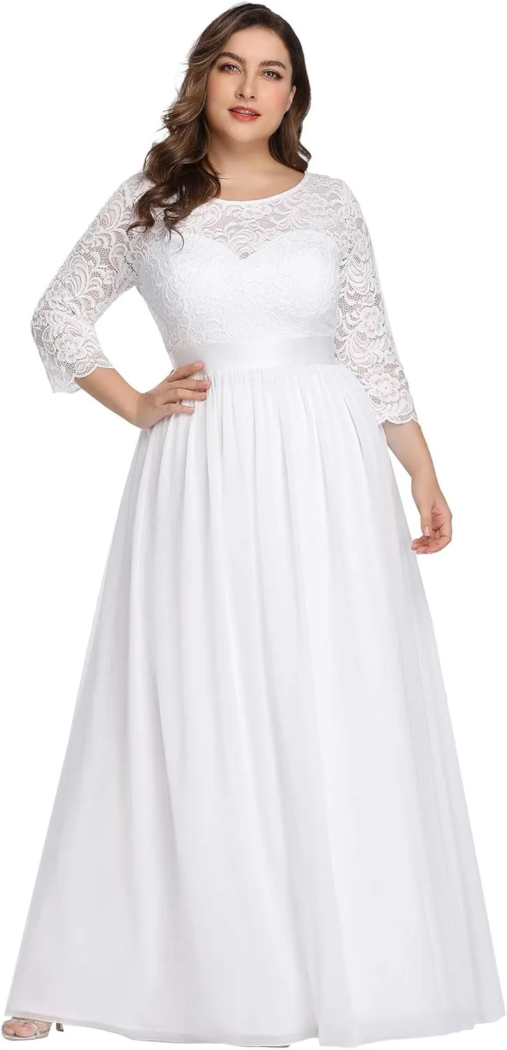 Ever-Pretty Women's Plus Size A-Line 3/4 Lace Sleeves Chiffon Long Maxi Formal Mother of The Bride Dresses 7412-PZ