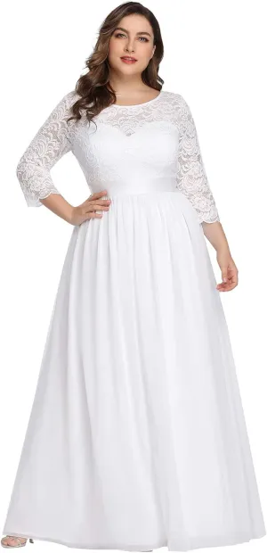 Ever-Pretty Women's Plus Size A-Line 3/4 Lace Sleeves Chiffon Long Maxi Formal Mother of The Bride Dresses 7412-PZ