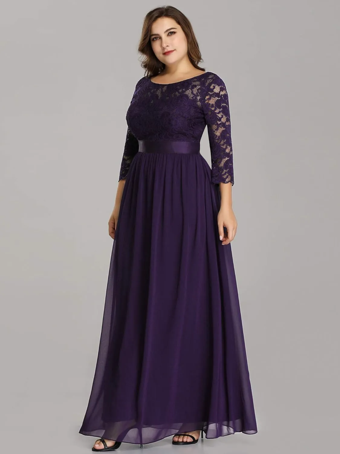 Ever-Pretty Women's Plus Size A-Line 3/4 Lace Sleeves Chiffon Long Maxi Formal Mother of The Bride Dresses 7412-PZ