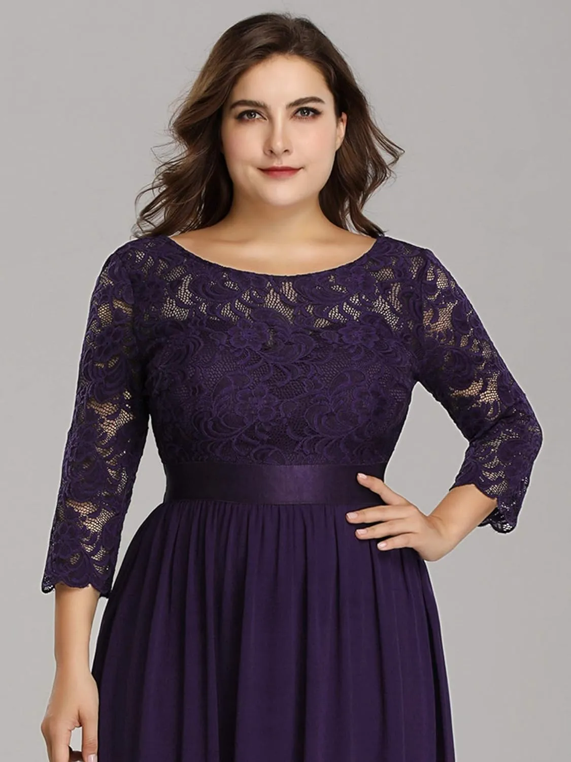 Ever-Pretty Women's Plus Size A-Line 3/4 Lace Sleeves Chiffon Long Maxi Formal Mother of The Bride Dresses 7412-PZ