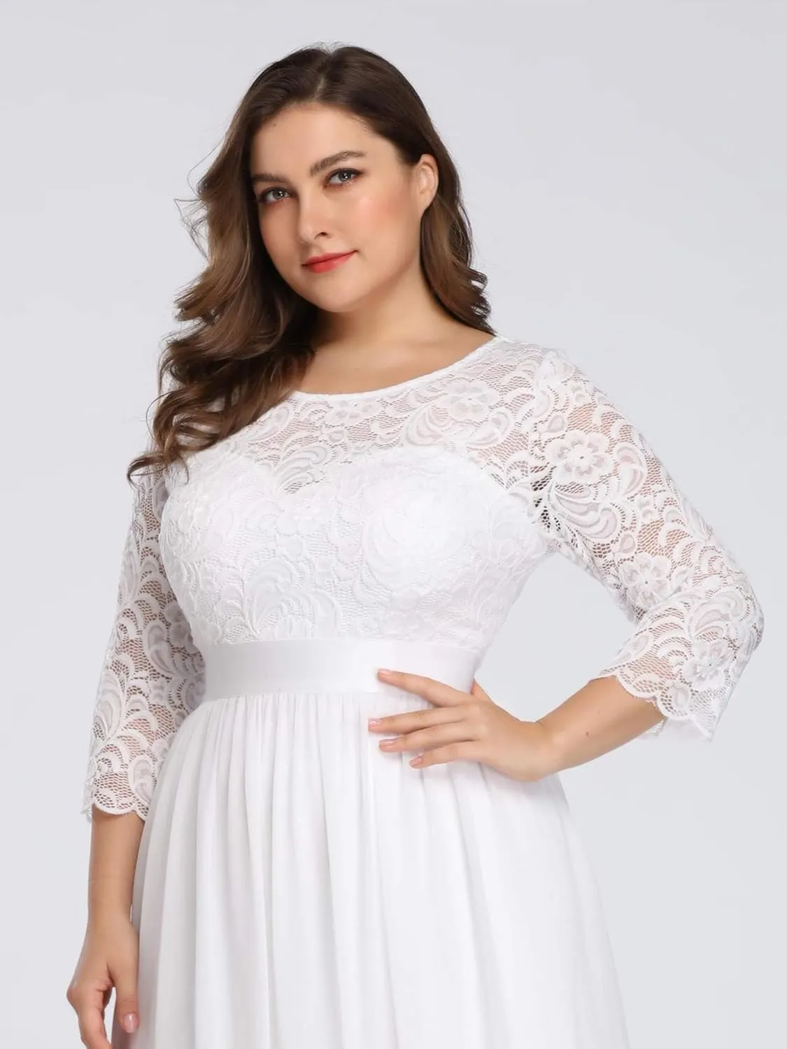 Ever-Pretty Women's Plus Size A-Line 3/4 Lace Sleeves Chiffon Long Maxi Formal Mother of The Bride Dresses 7412-PZ