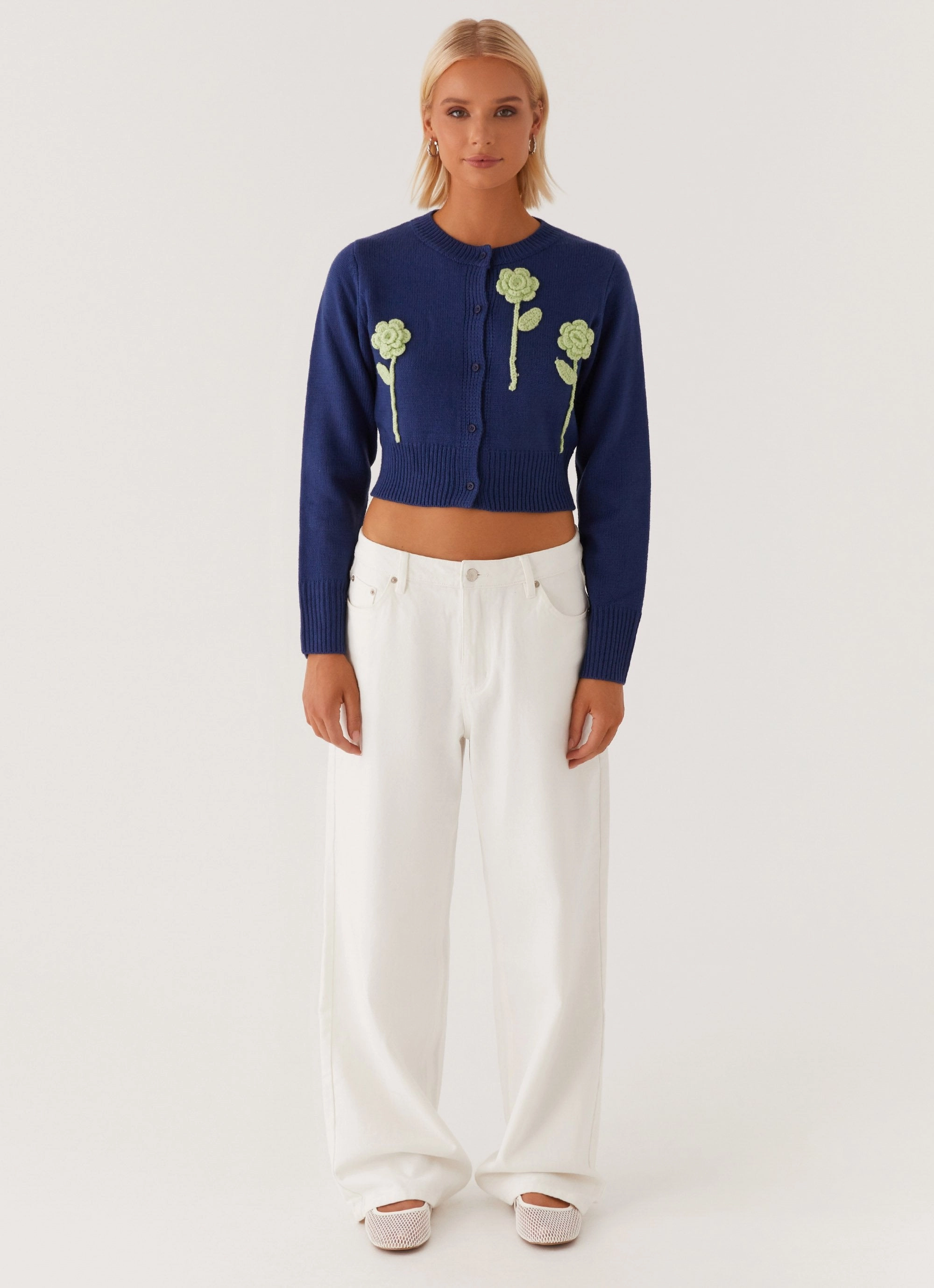 Everest Knit Cardigan - Navy Anti Snag Fabric Gloss Free Texture