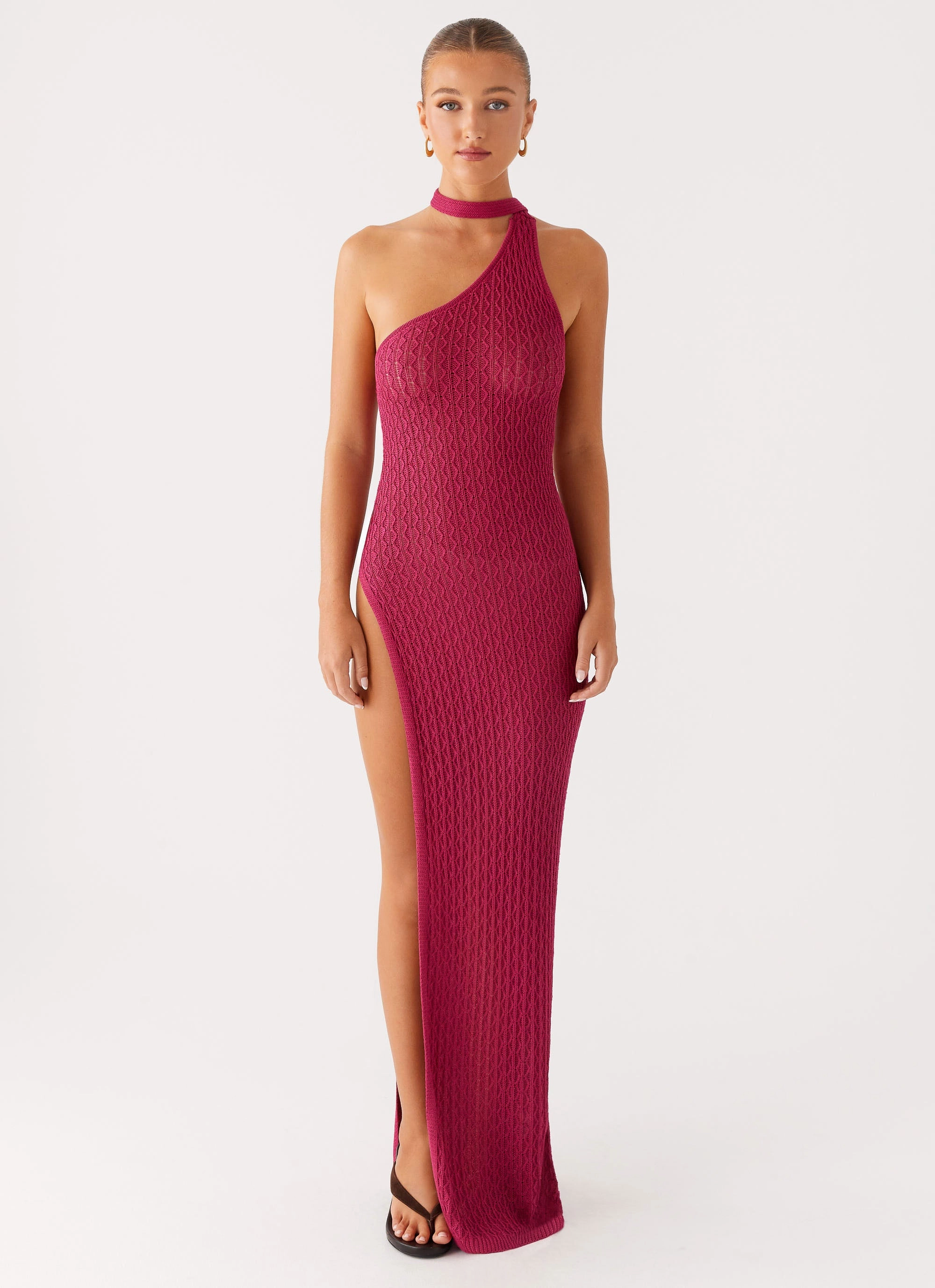 Carryn Knit Maxi Dress - Hot Pink Street Style