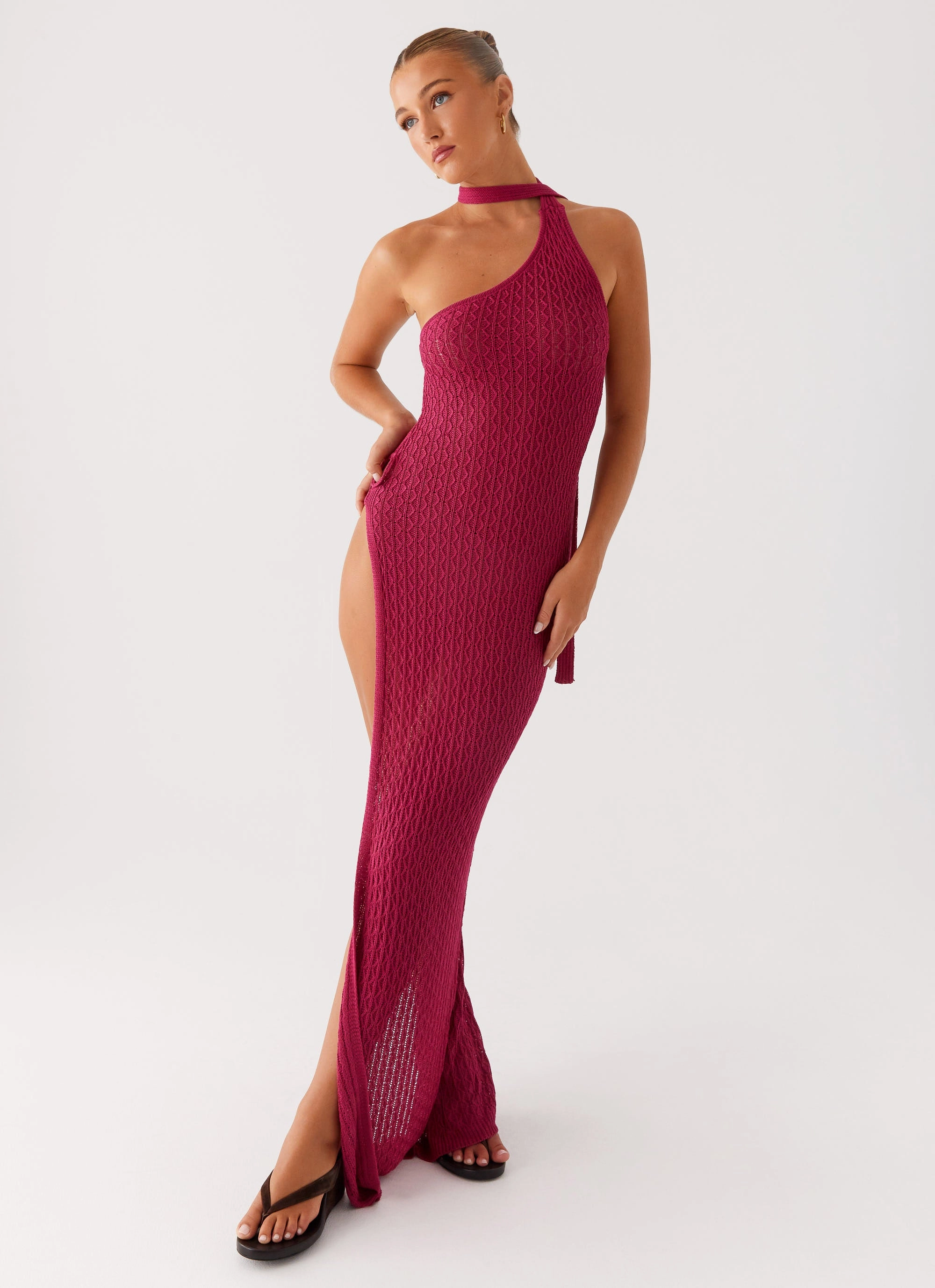 Minimalist Waist Carryn Knit Maxi Dress - Hot Pink
