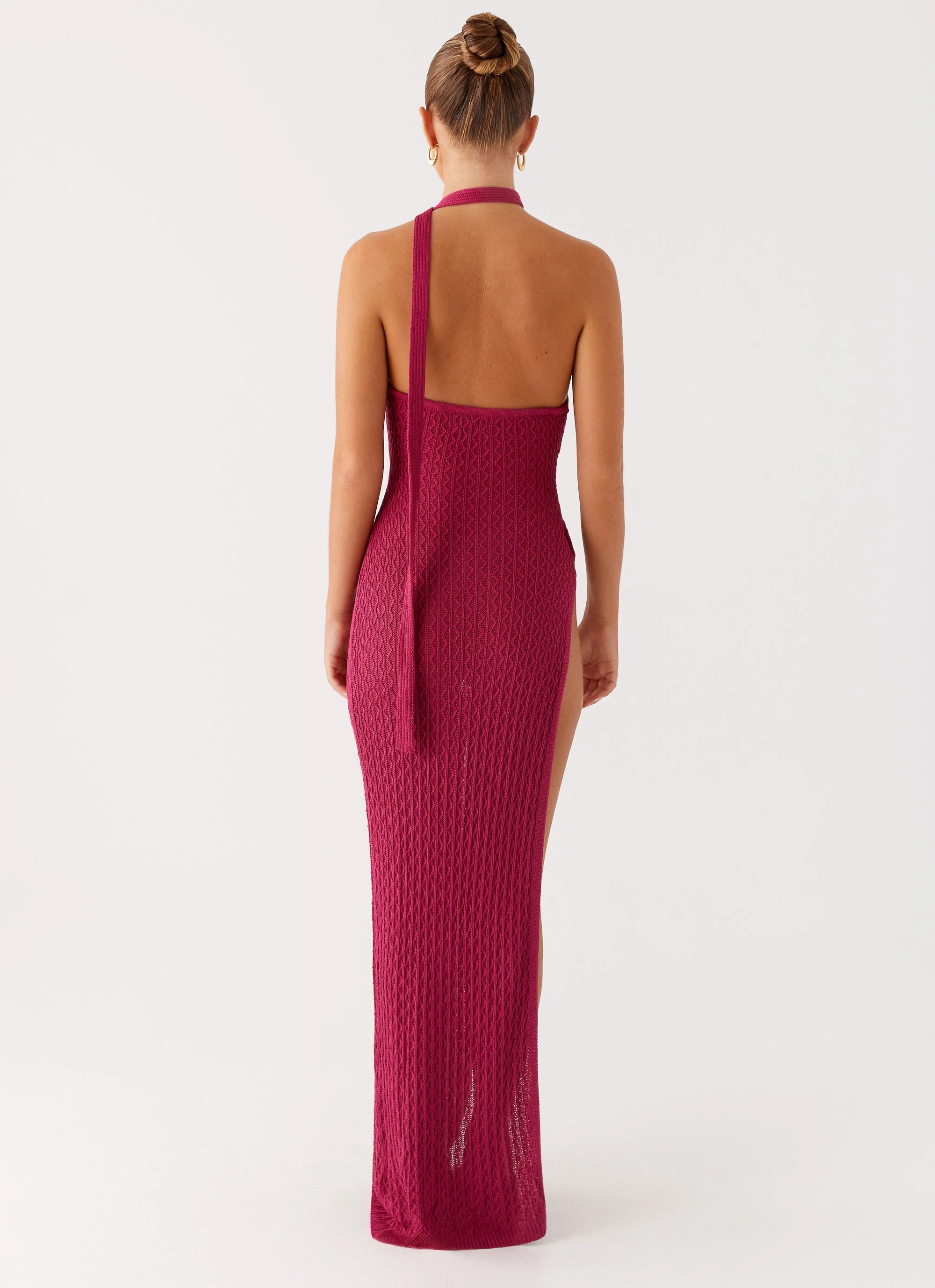 Carryn Knit Maxi Dress - Hot Pink Piped-Edge Dance Night