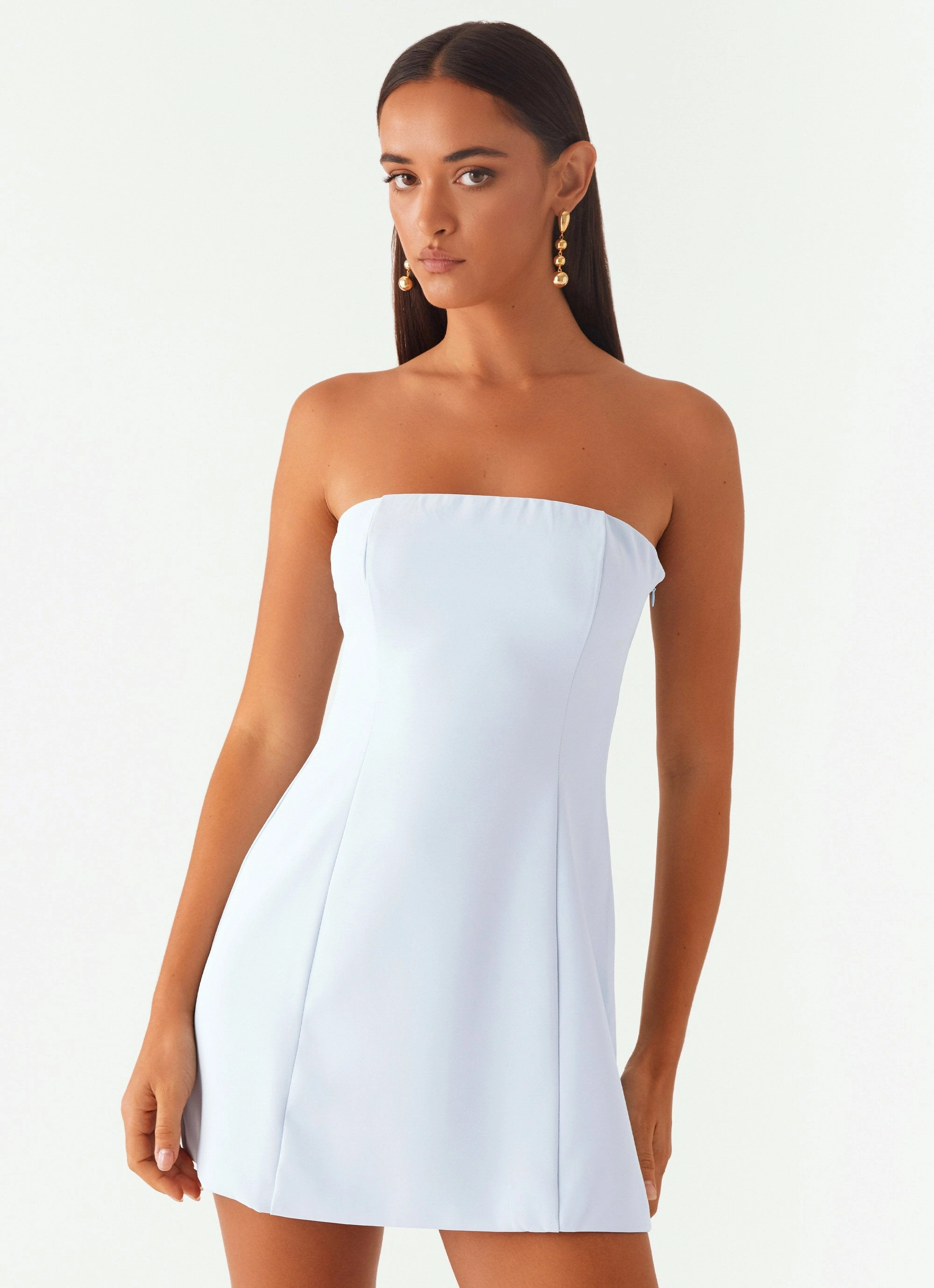 Ayanna Strapless Mini Dress - Blue classic waist Joyful Look
