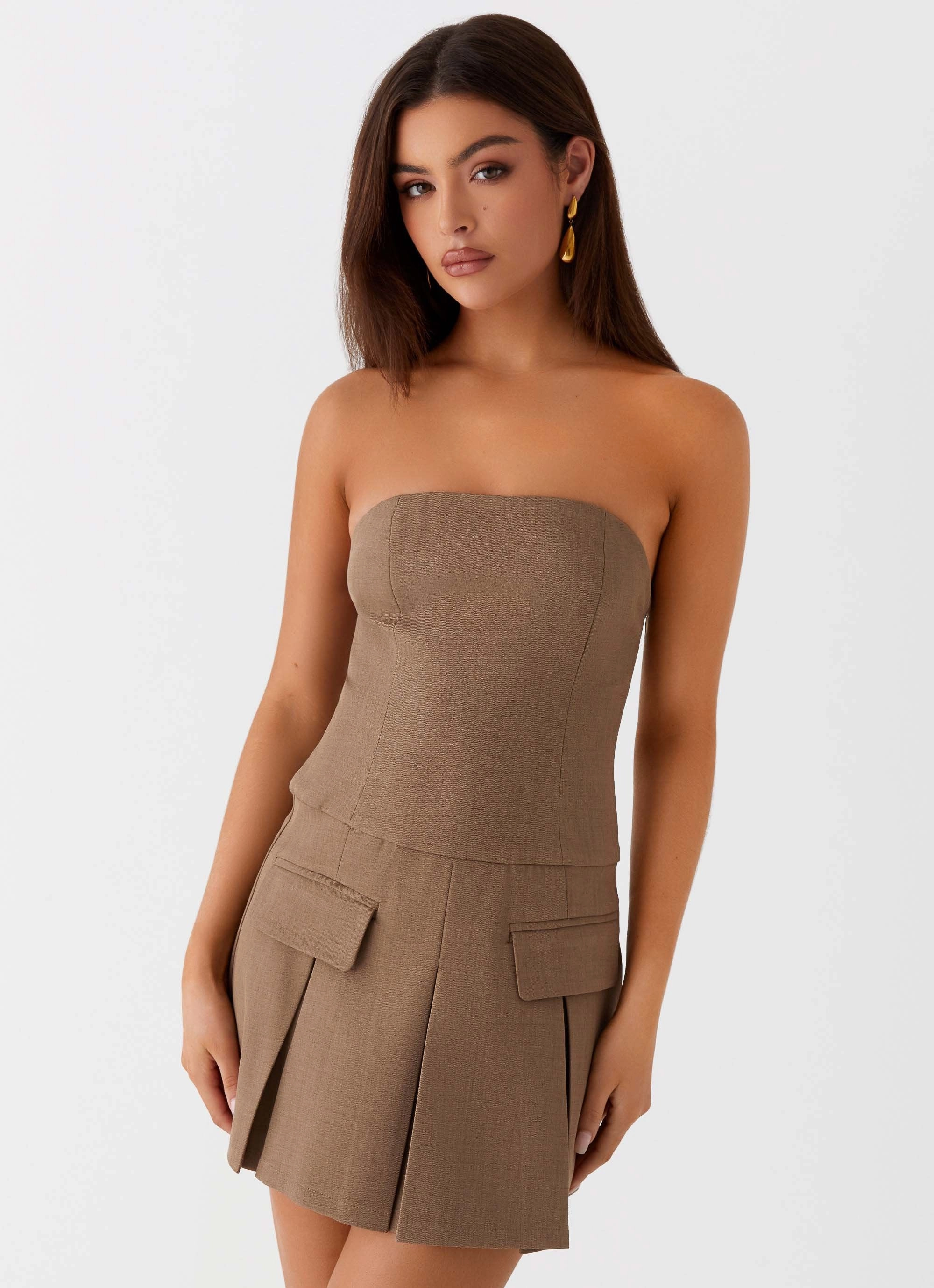 Deal-Breaker Mini Dress - Brown Beige Maternity-Fit