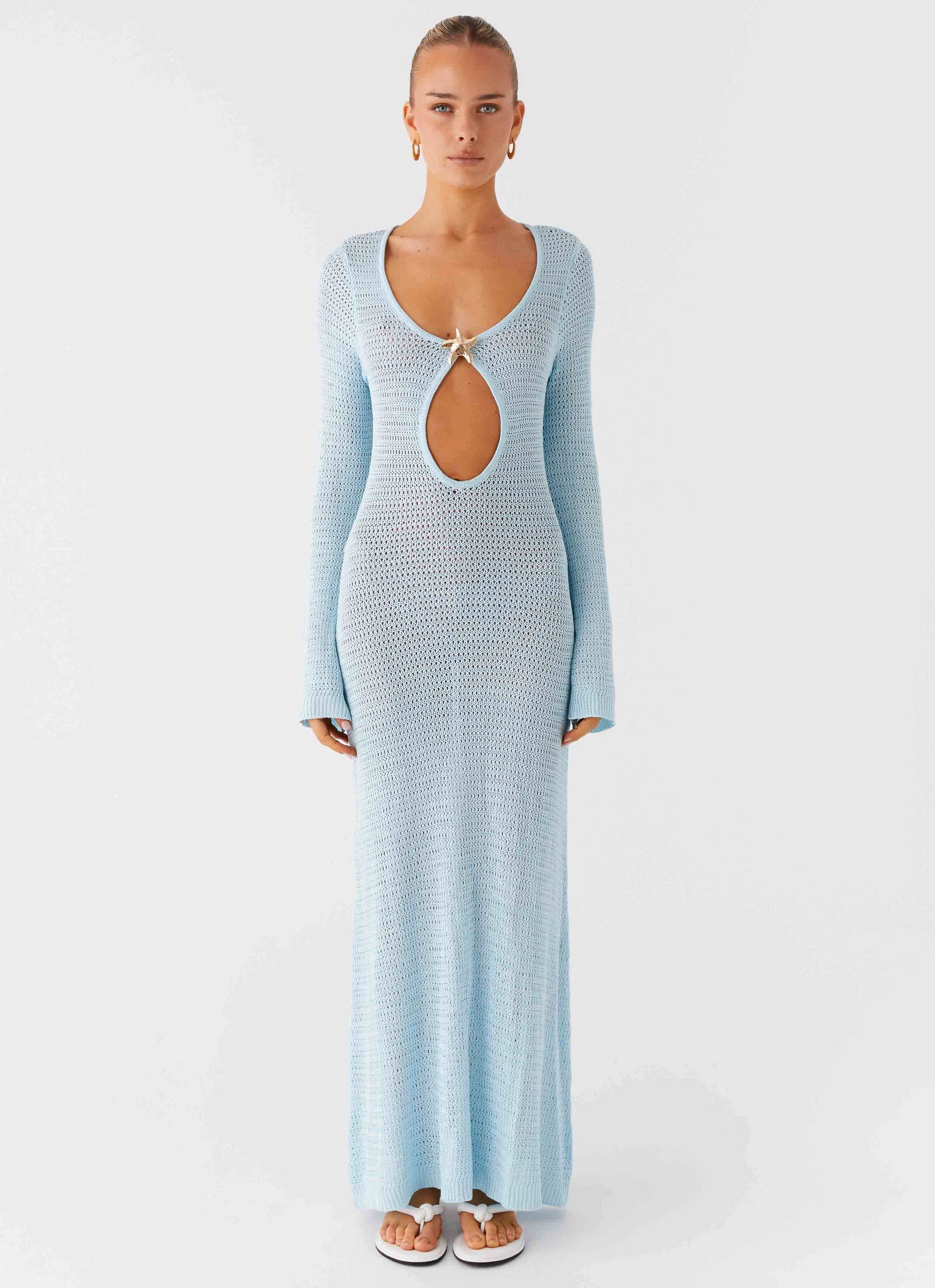 Seascape Chochet Maxi Dress - Blue Slender Look