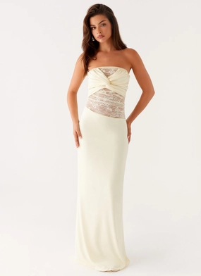 Sweet Energy Strapless Maxi Dress - Yellow Stream Cut