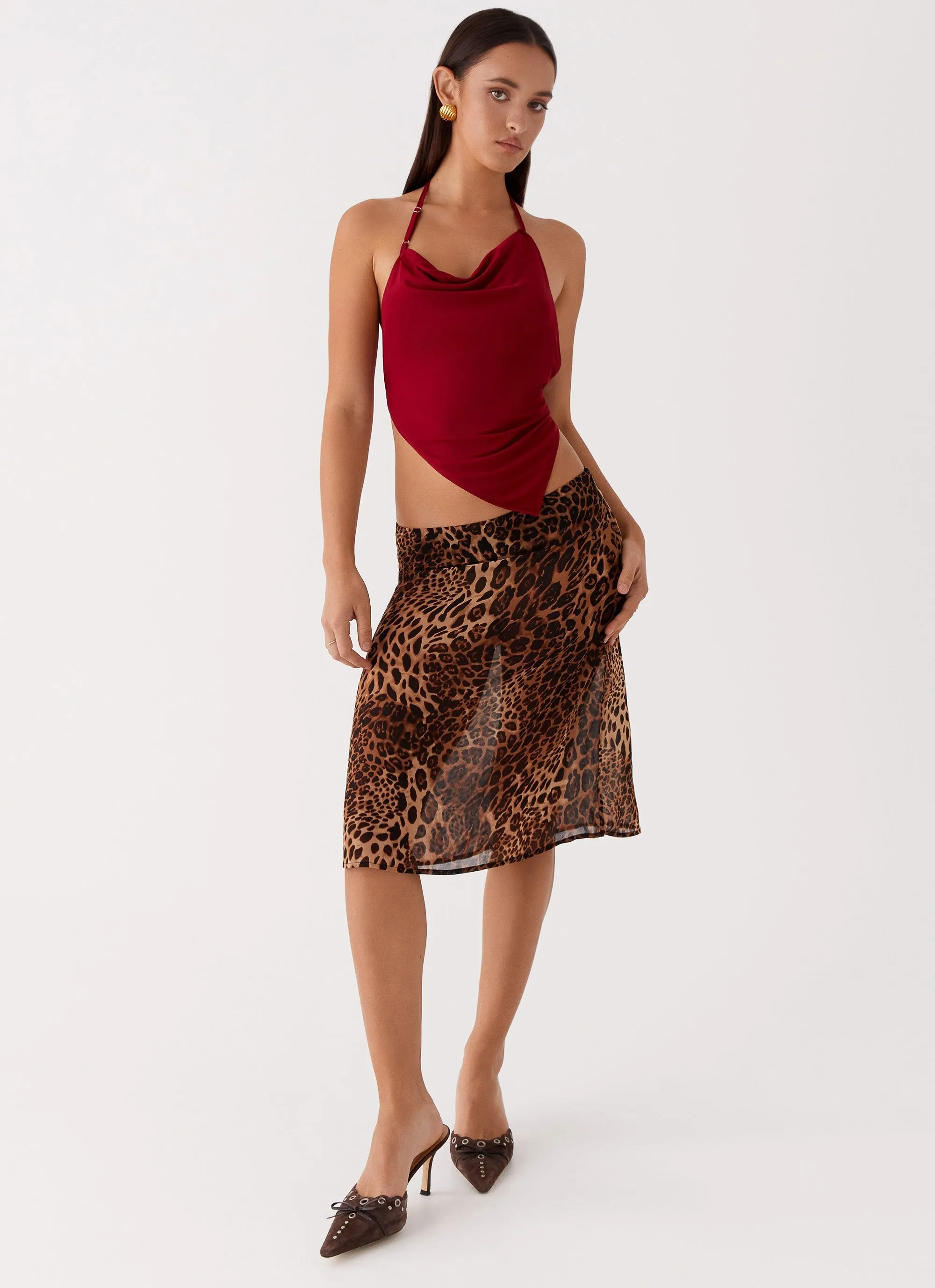 Clean Fit Evoke Chiffon Midi Skirt - Leopard