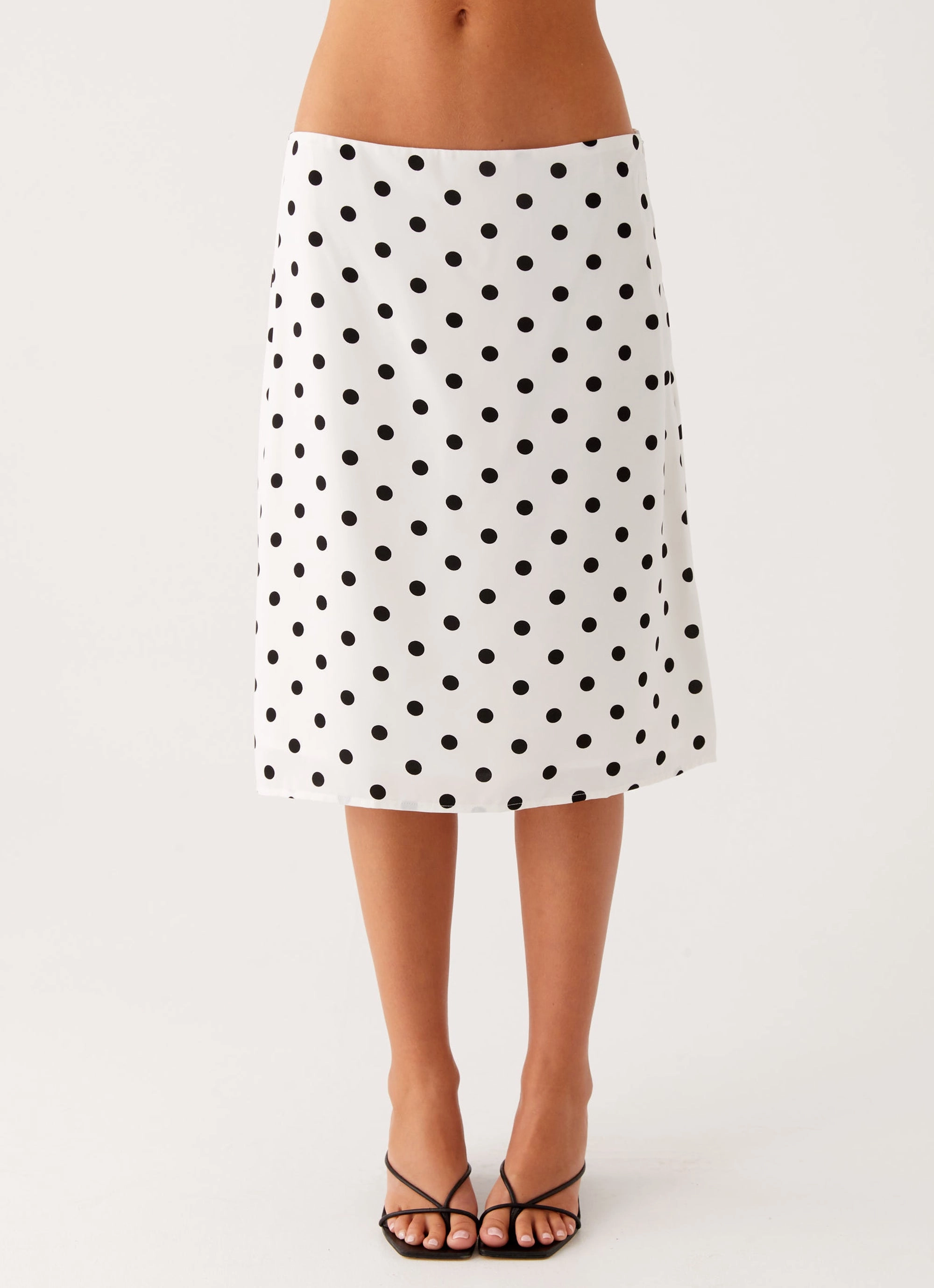 Flexible Seam Evoke Chiffon Midi Skirt - White Polka Dot