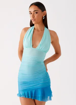 Exclusive Design Emilio Halter Mini Dress - Blue Gradient Emilio Halter Mini Dress - Blue Gradient Anniversary Celebration Moisture Management Tech