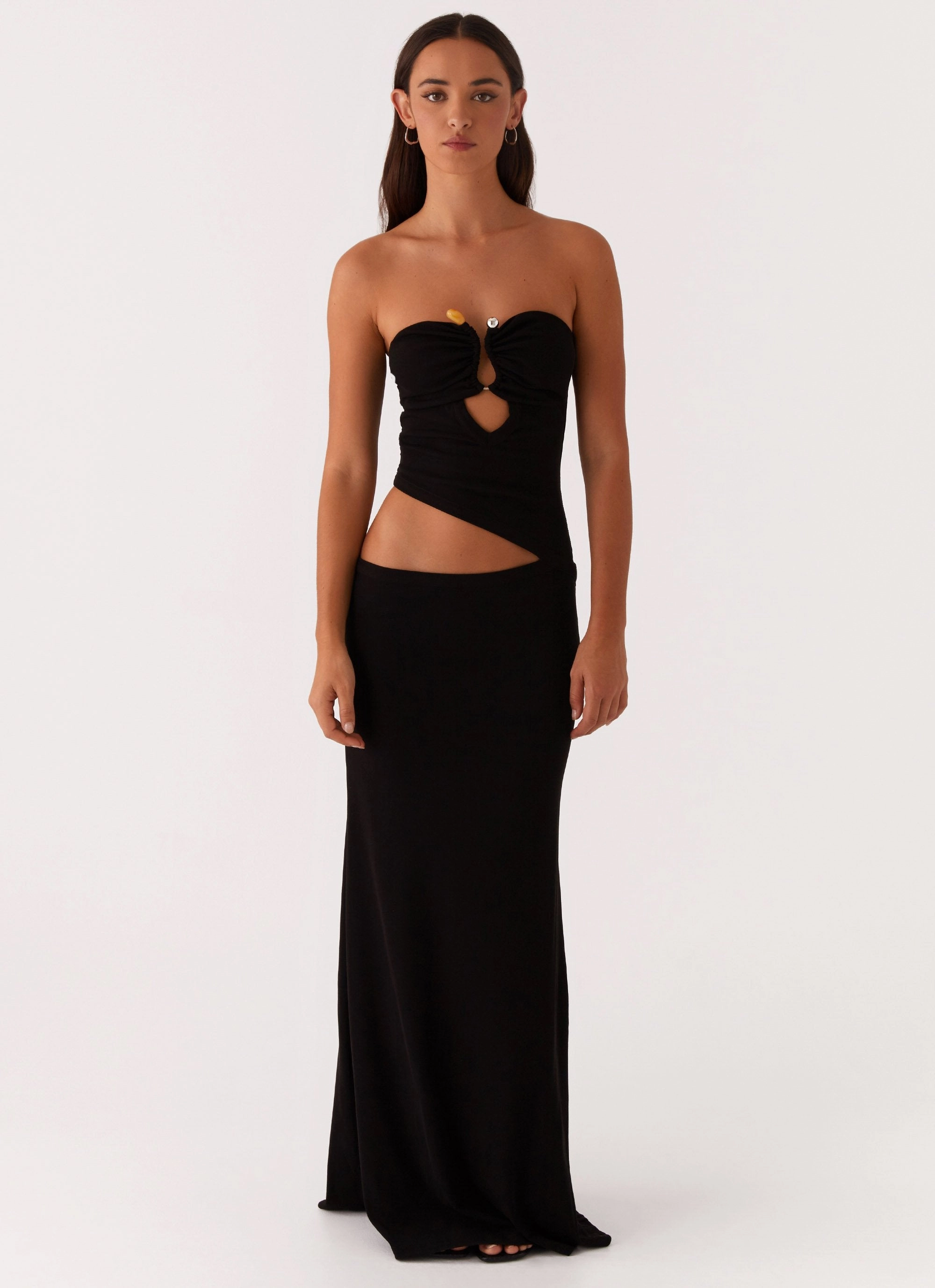 Back Glow Wild Roses Maxi Dress - Black