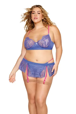 Eyelash lace and satin bra set