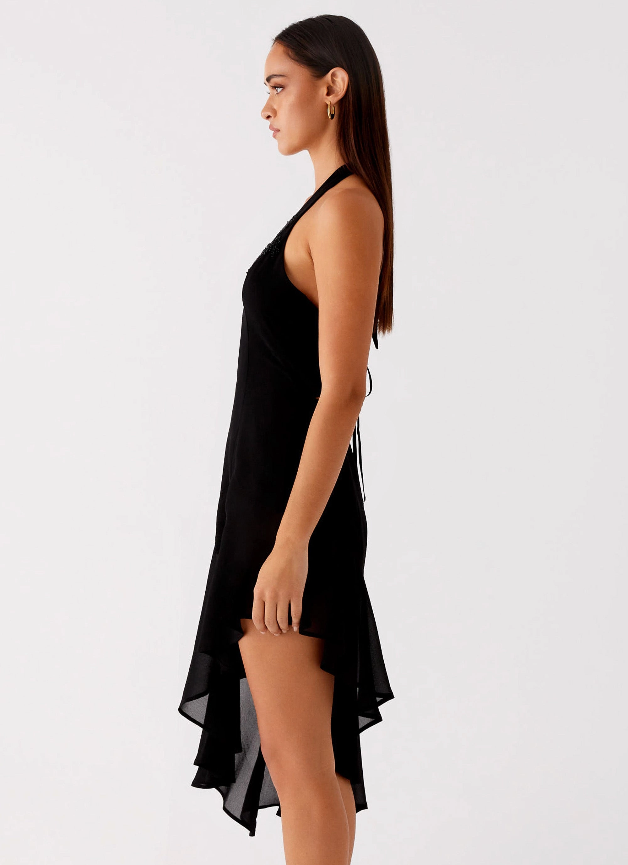 Clean Slate Midi Dress - Black Airy Drape Comfortable Fashion