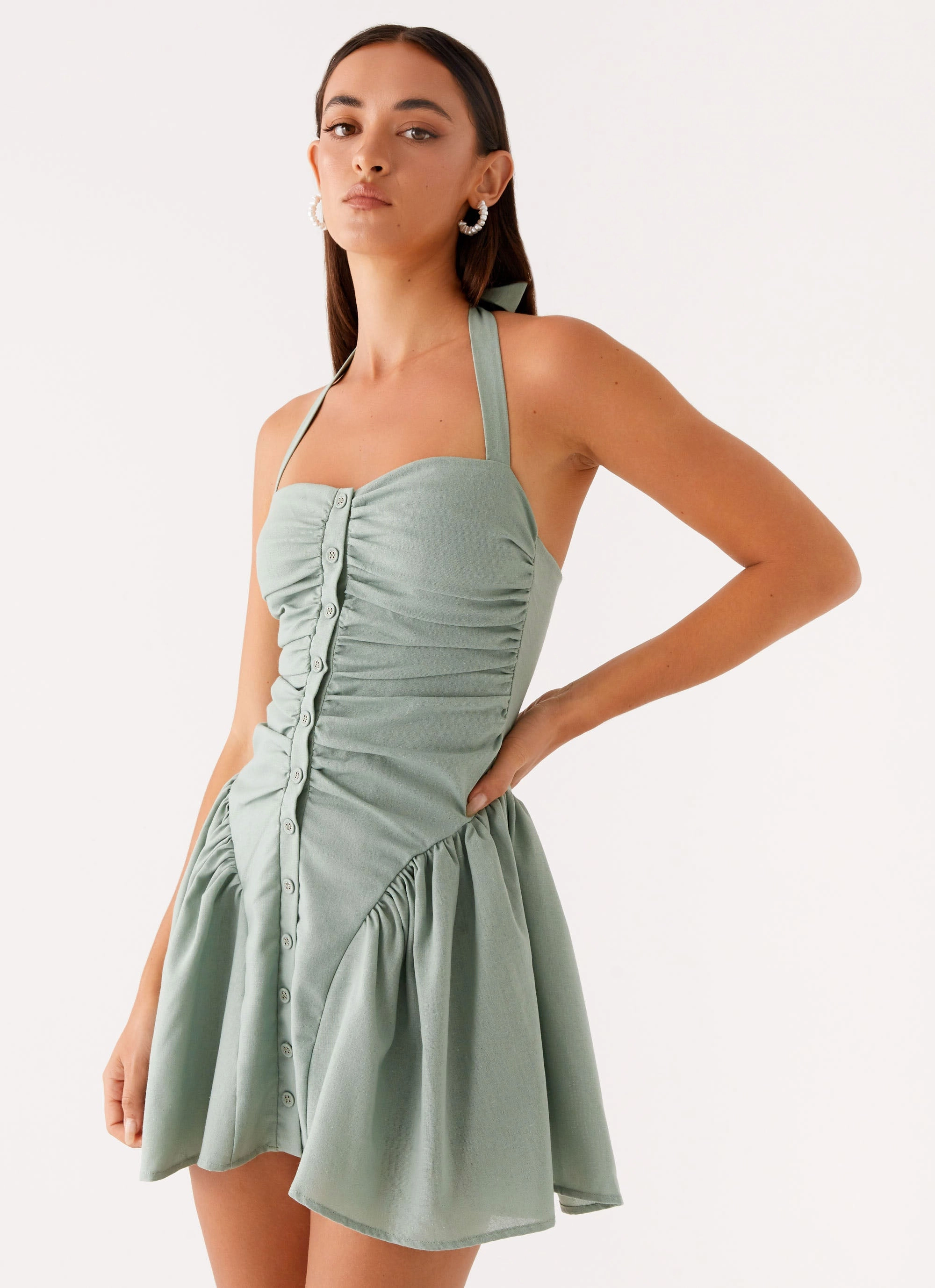 Ruffle-Detail Effortless Tailoring Fable Mini Dress - Sage