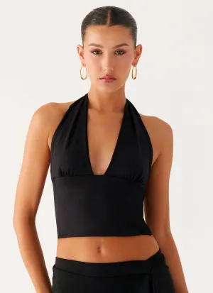 Fade Out Hardwear Halter Top - Black Flexible Knit Blend HighNeck