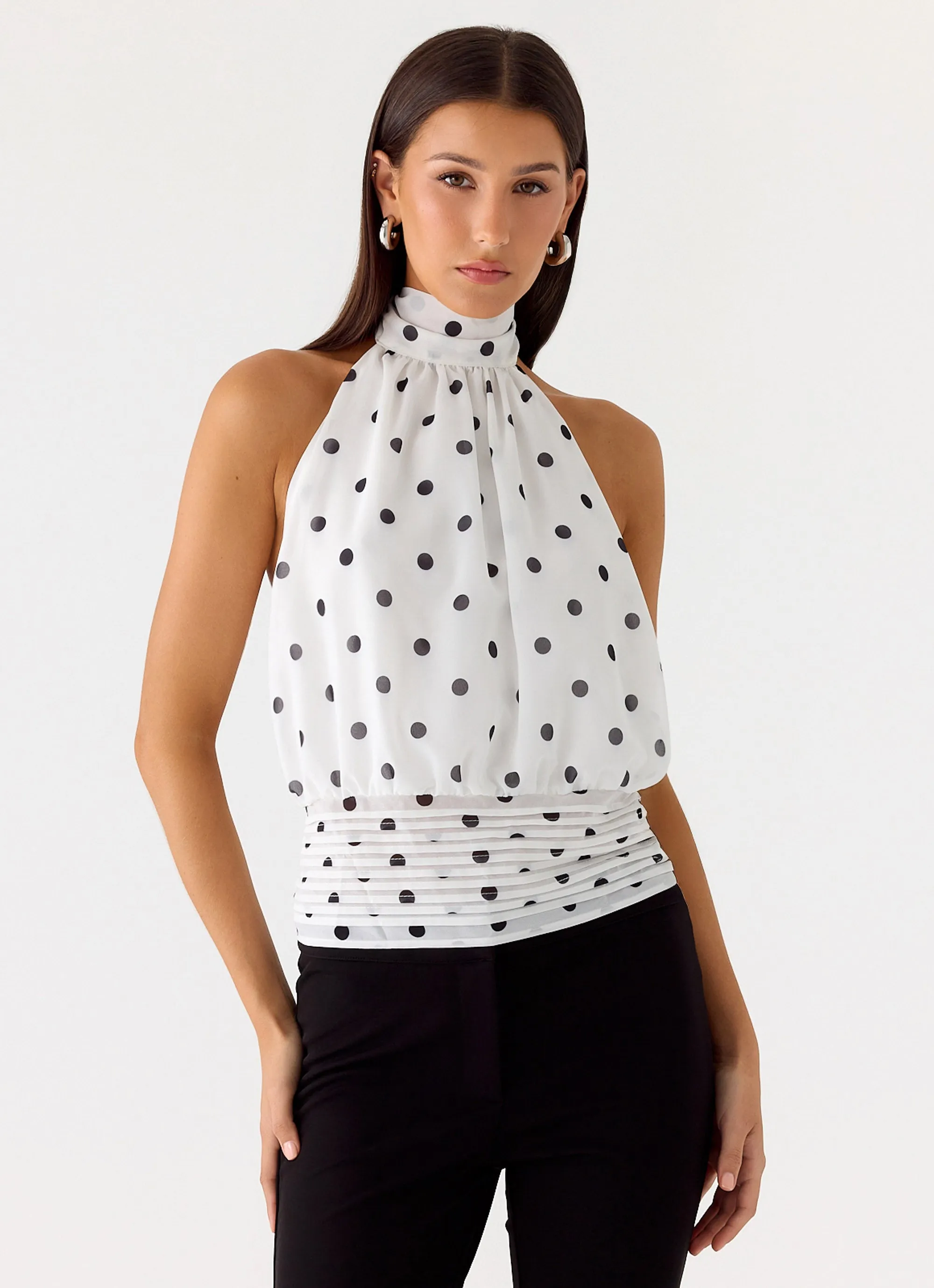 Willow Chiffon Top - White Polkadot Thermal Insulation Durable Interlock Stitch