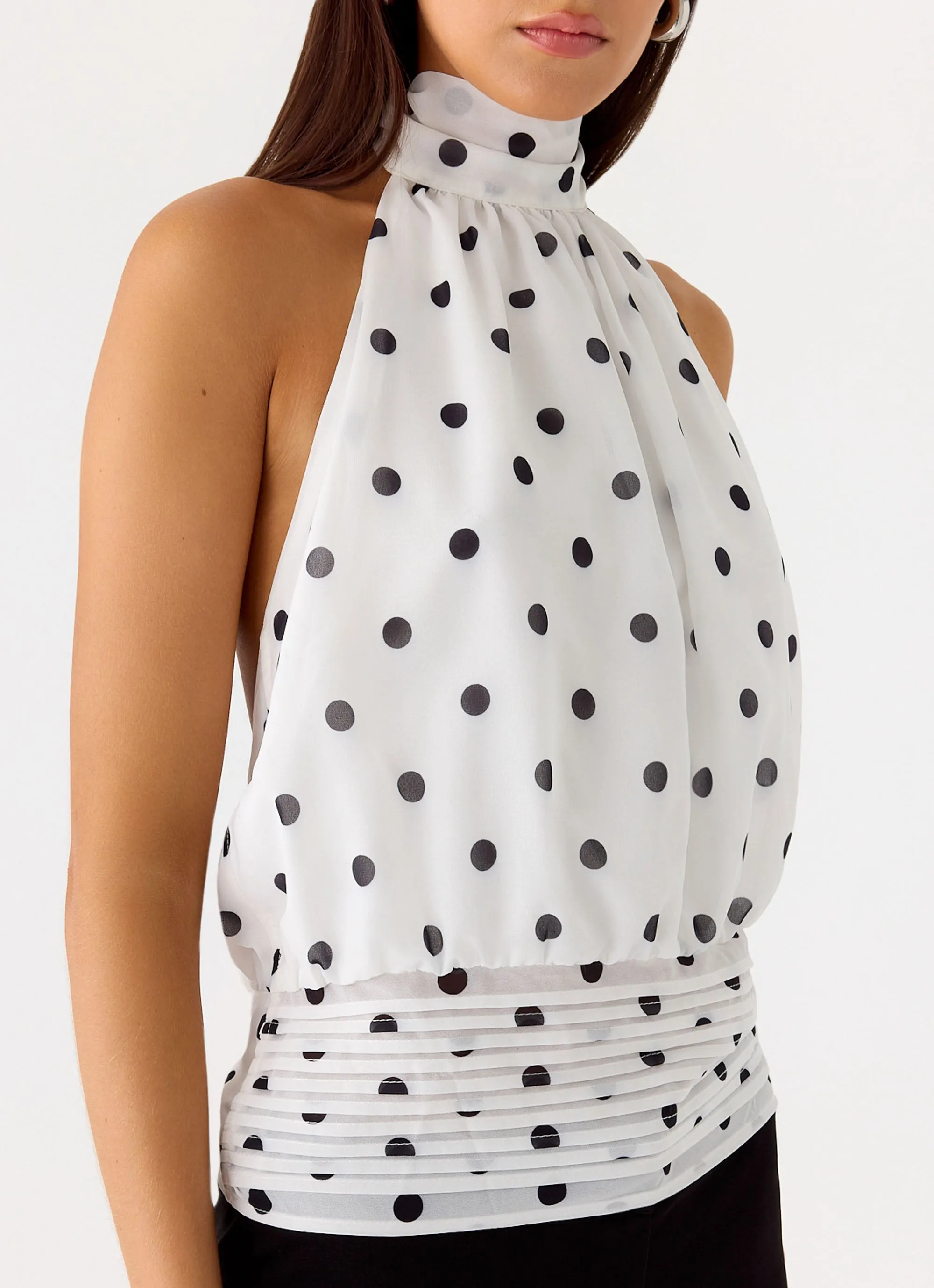 Cozy Wear Willow Chiffon Top - White Polkadot
