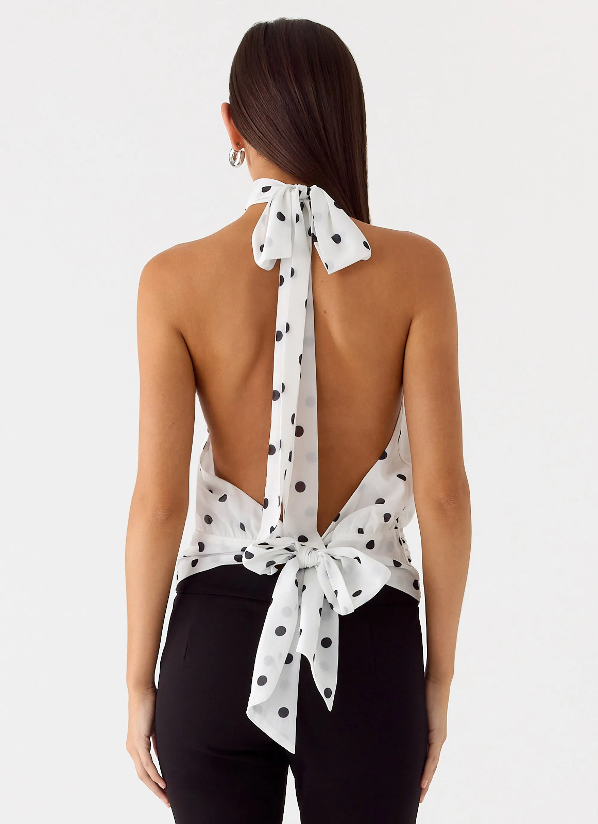 BondedEdges Willow Chiffon Top - White Polkadot