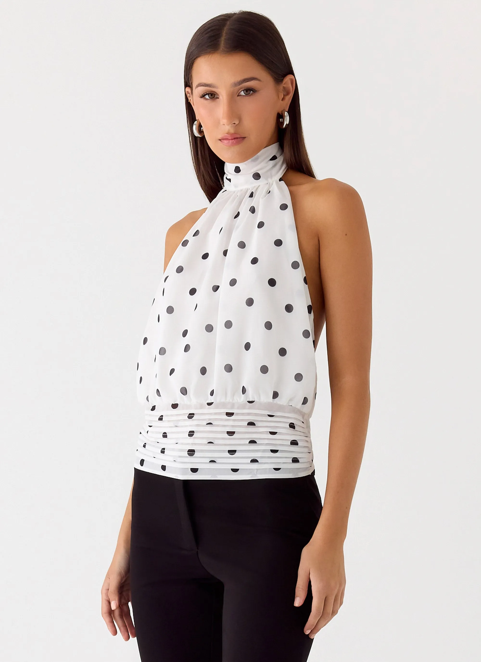 Willow Chiffon Top - White Polkadot Fashionable Fit TemperatureRegulating