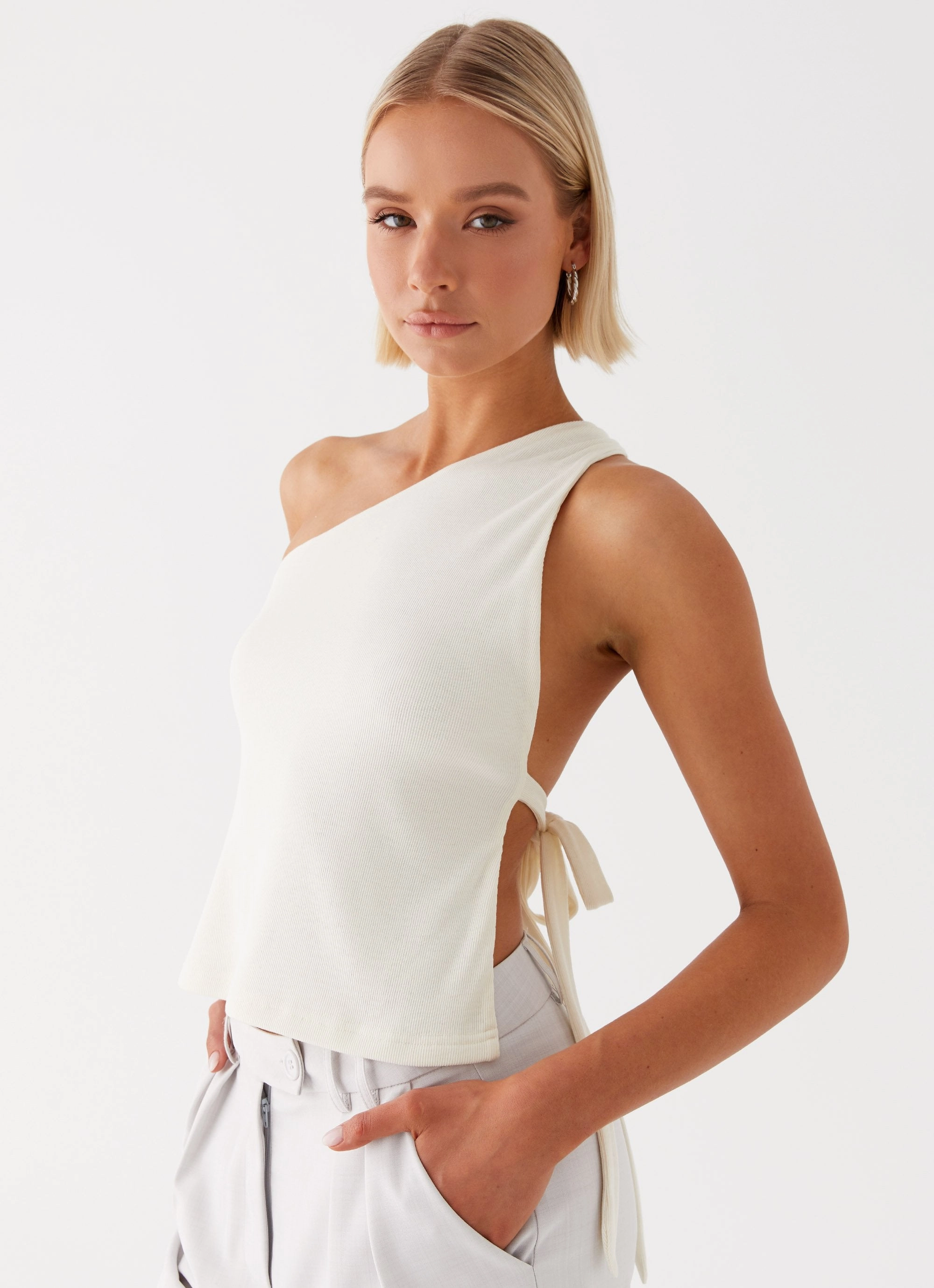Safiya One Shoulder Top - White WaterResistantCoating
