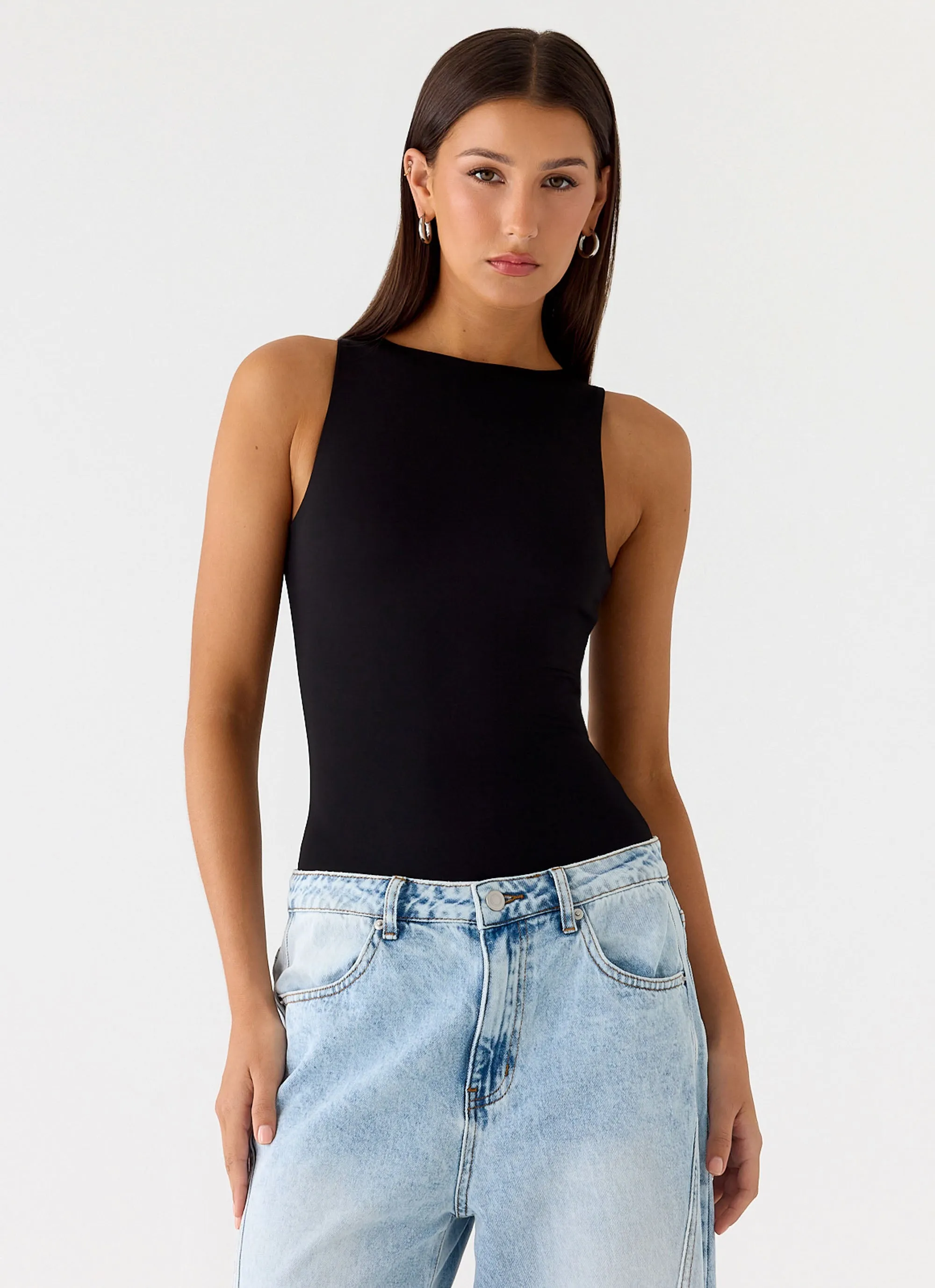 Vincenza Bodysuit - Black ConvertibleSleeves Drop Shoulder Silhouette