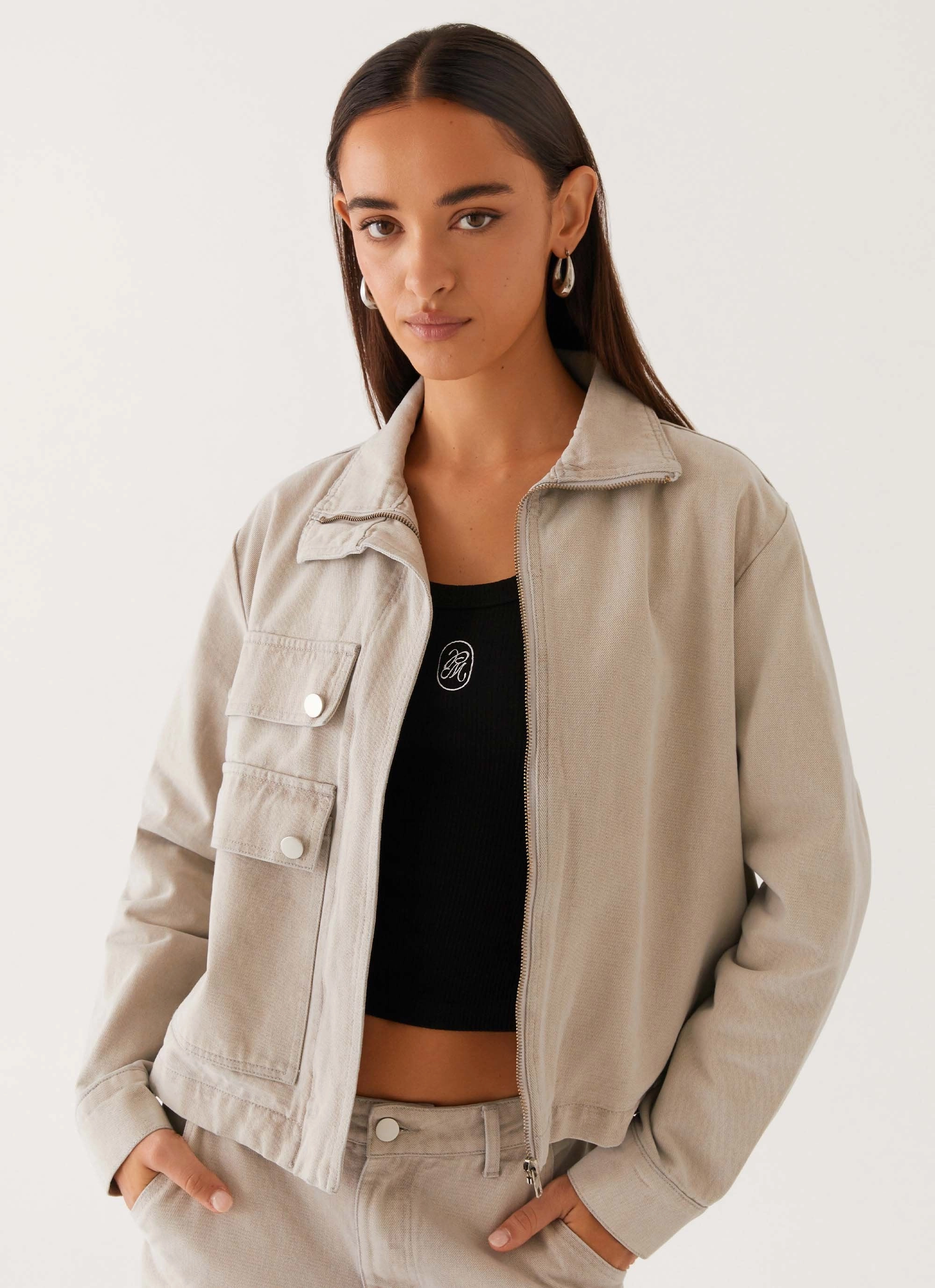 Sleek Outdoor Look Elegant Evening Milani Denim Jacket - Grey