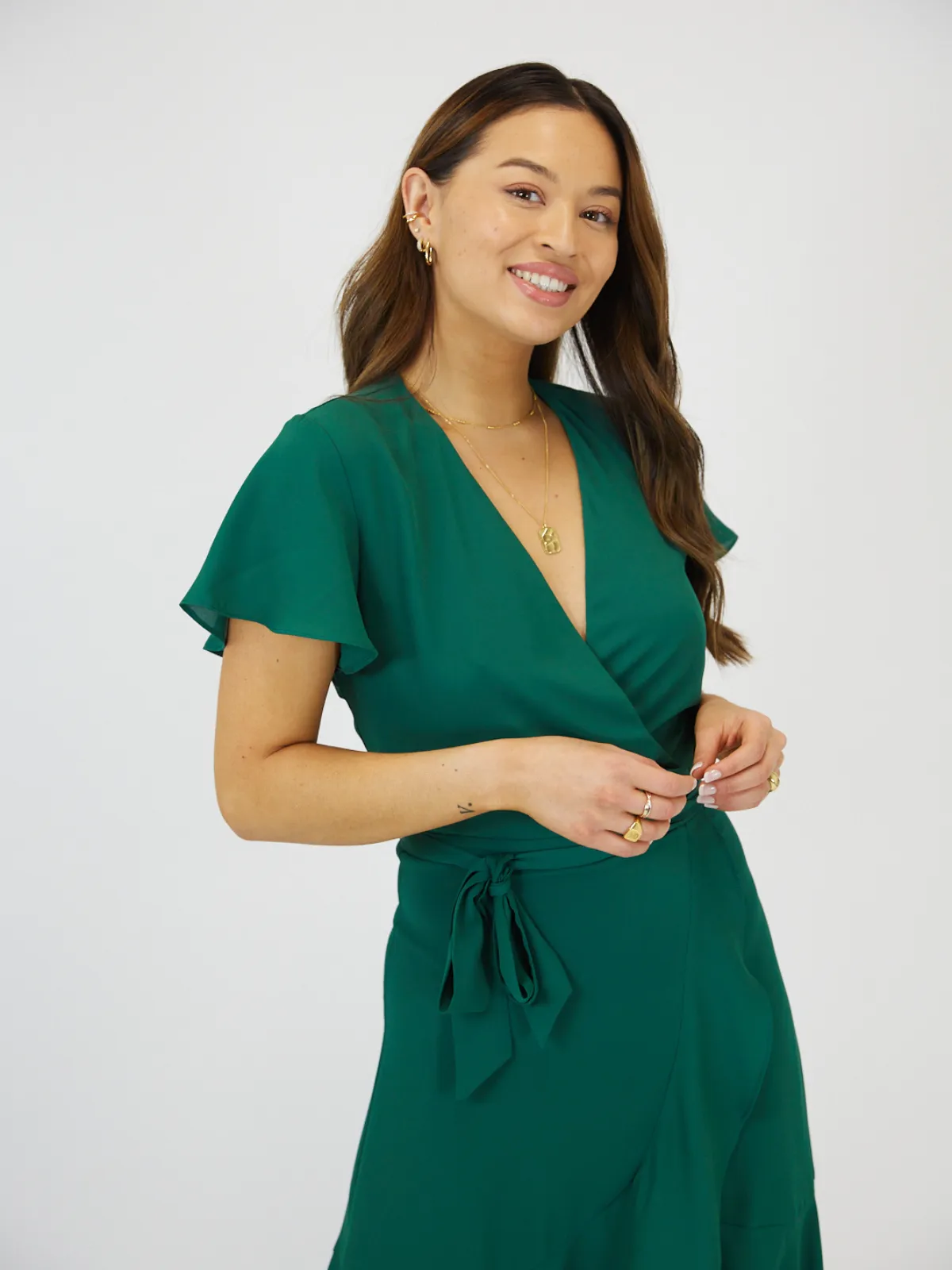 Breath Soft Comfort Layer Wear Faith Midi Ruffle Dress / Deep Green