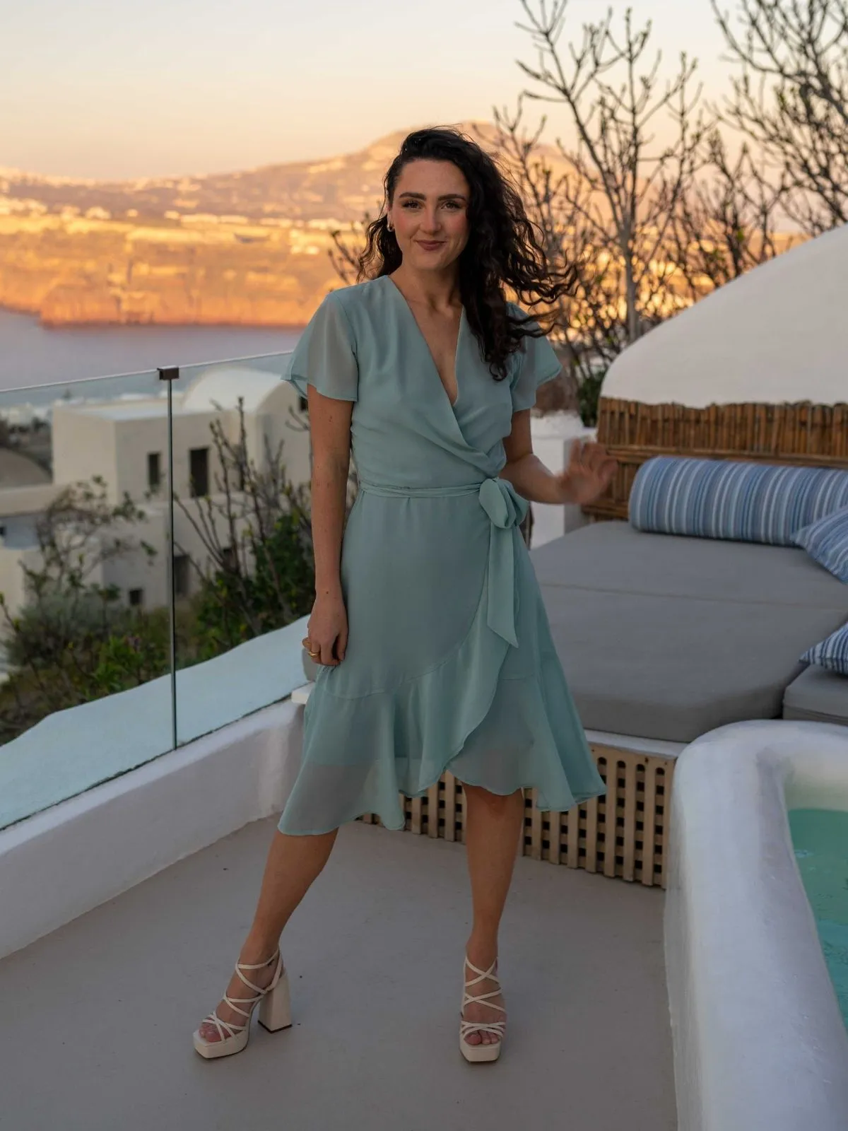 petite size Chic Casual Wear Faith Midi Ruffle Dress / Sage