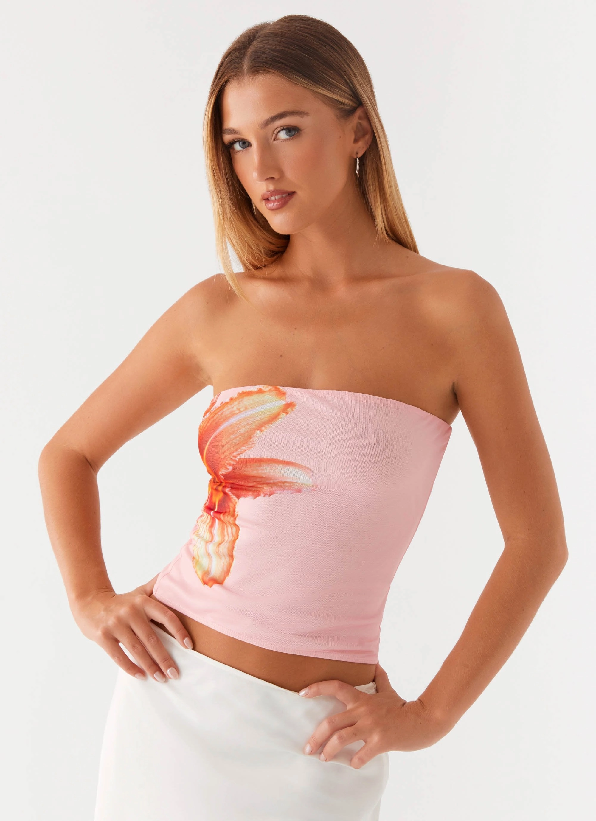 Fall For You Strapless Top - Pink Non Restrictive Collar