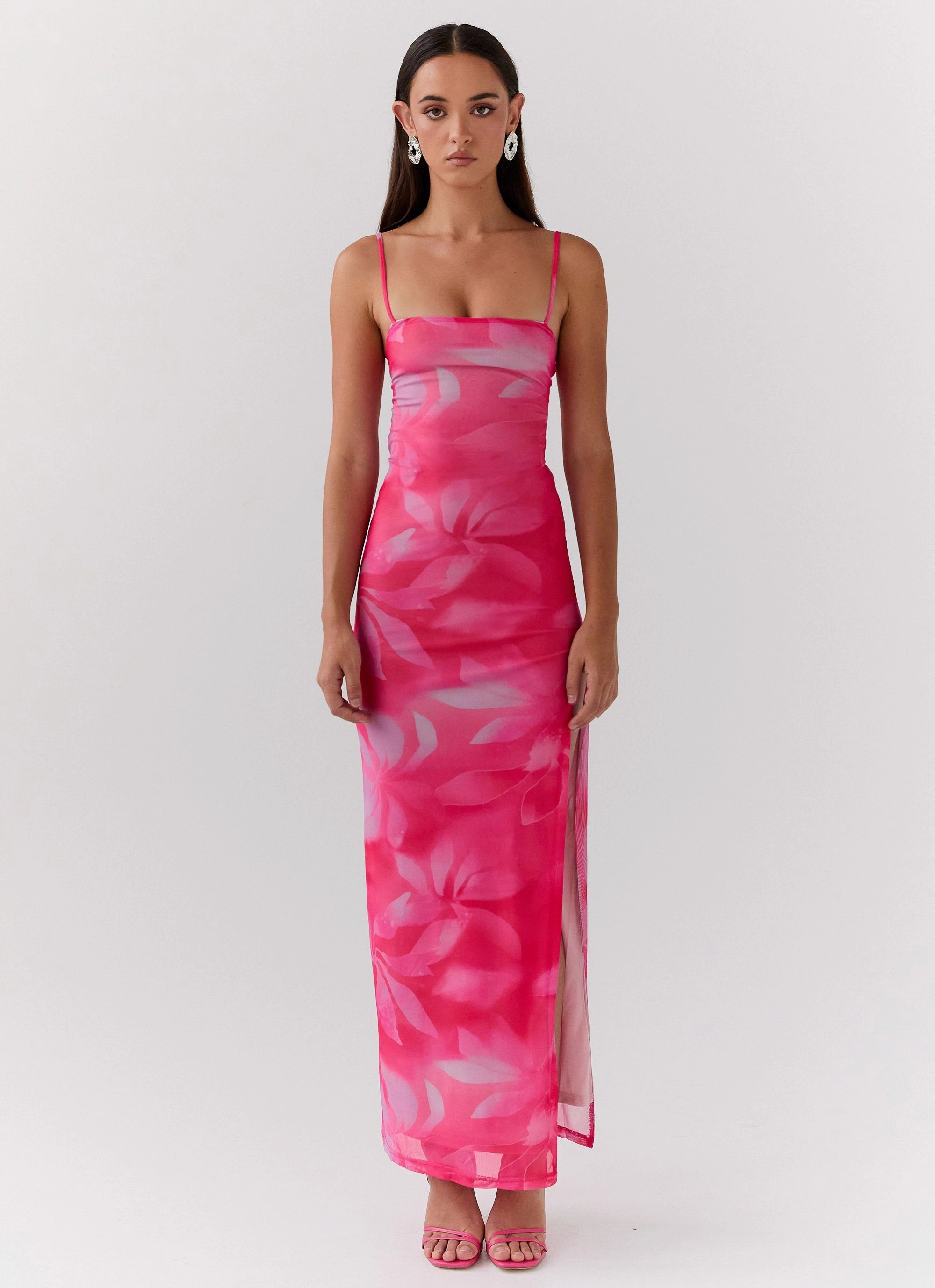 Party Perfect Light Fit Life In Pink Maxi Dress - Abstract Bloom