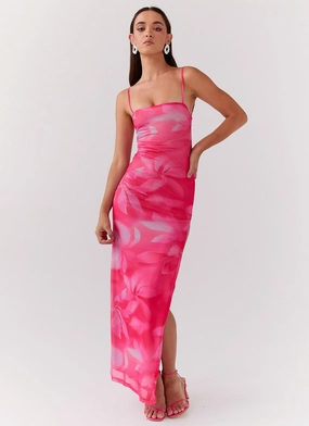 Life In Pink Maxi Dress - Abstract Bloom Fit Waist