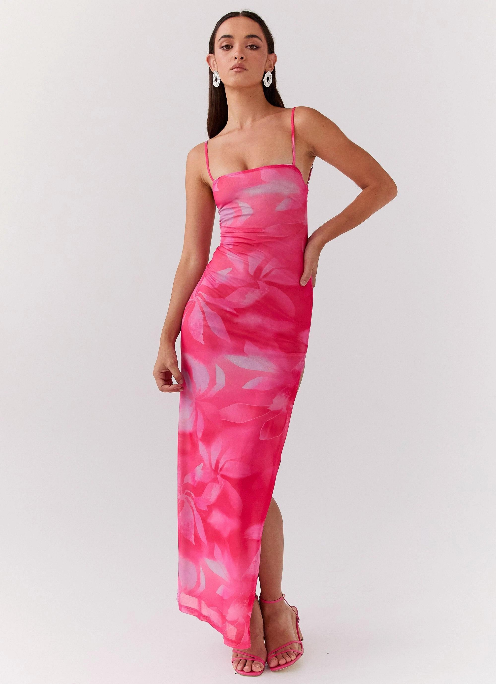 Life In Pink Maxi Dress - Abstract Bloom Fit Waist