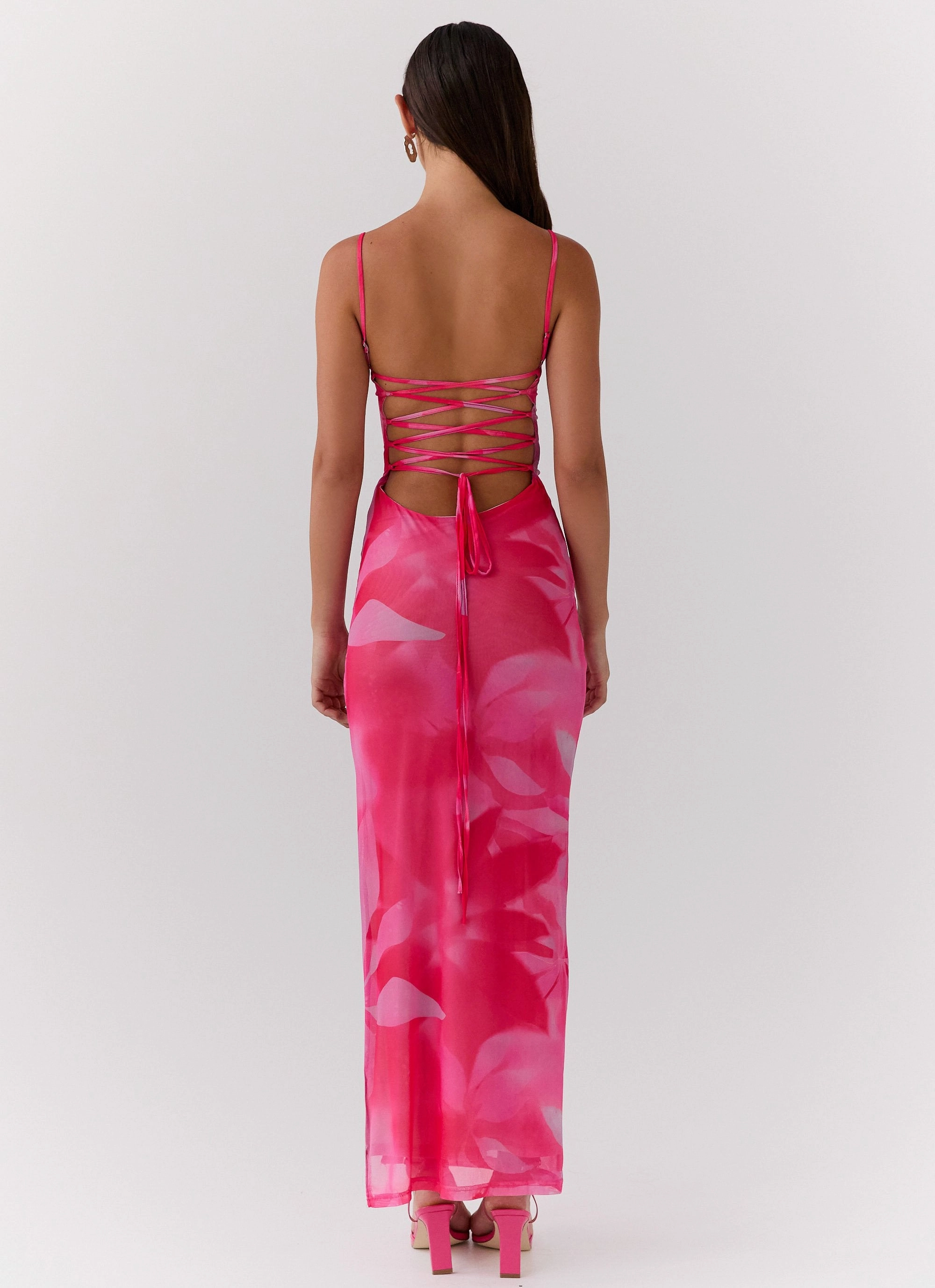 Chilly Day Layers Airy Movement Life In Pink Maxi Dress - Abstract Bloom