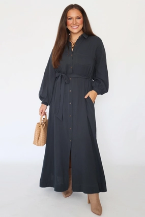 BiodegradableFabric AntiMicrobialLining Falling For You Shirt Dress - Ash (FINAL SALE)