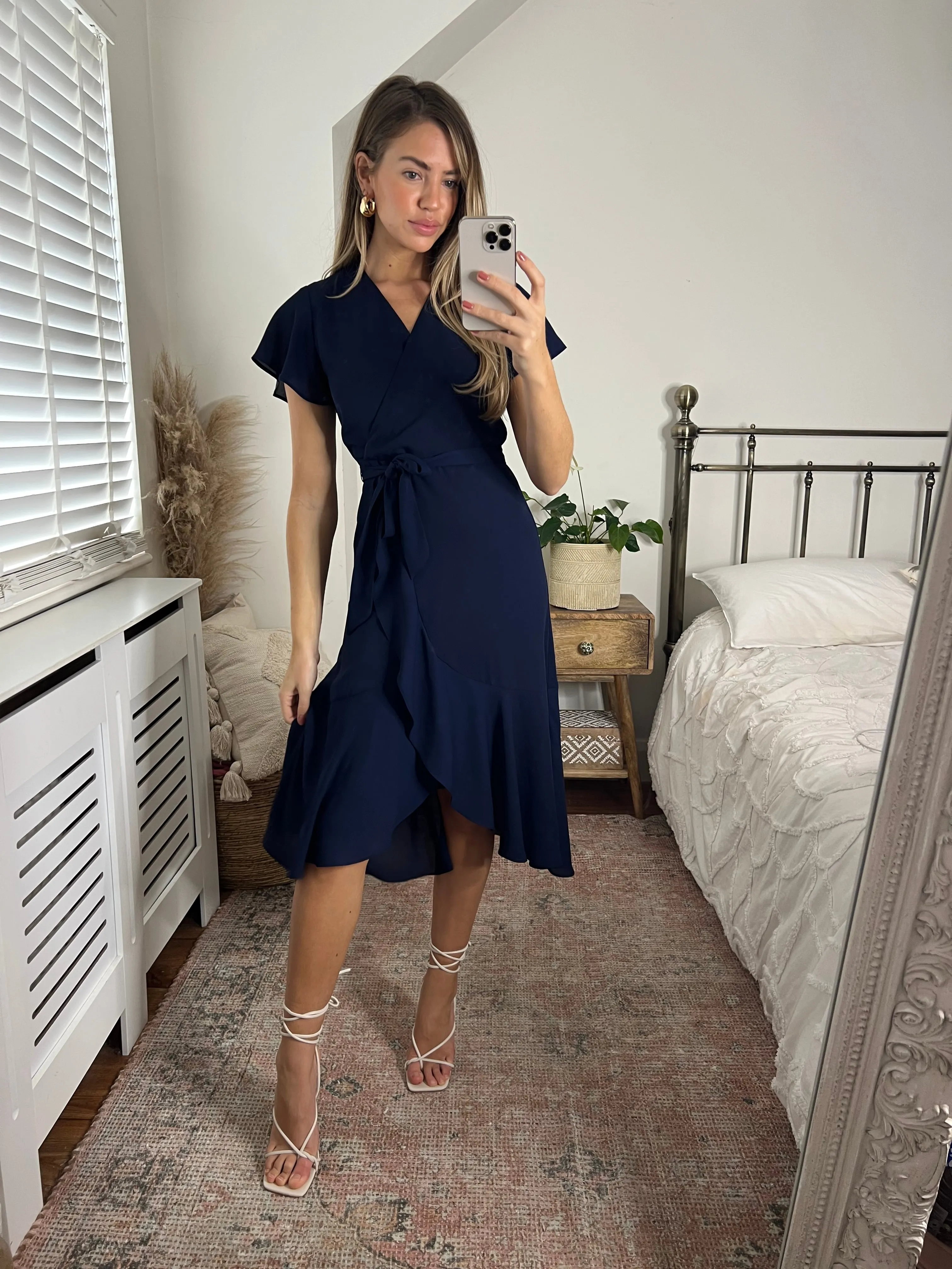 Calm Drape Faith Midi Ruffle Dress / Navy