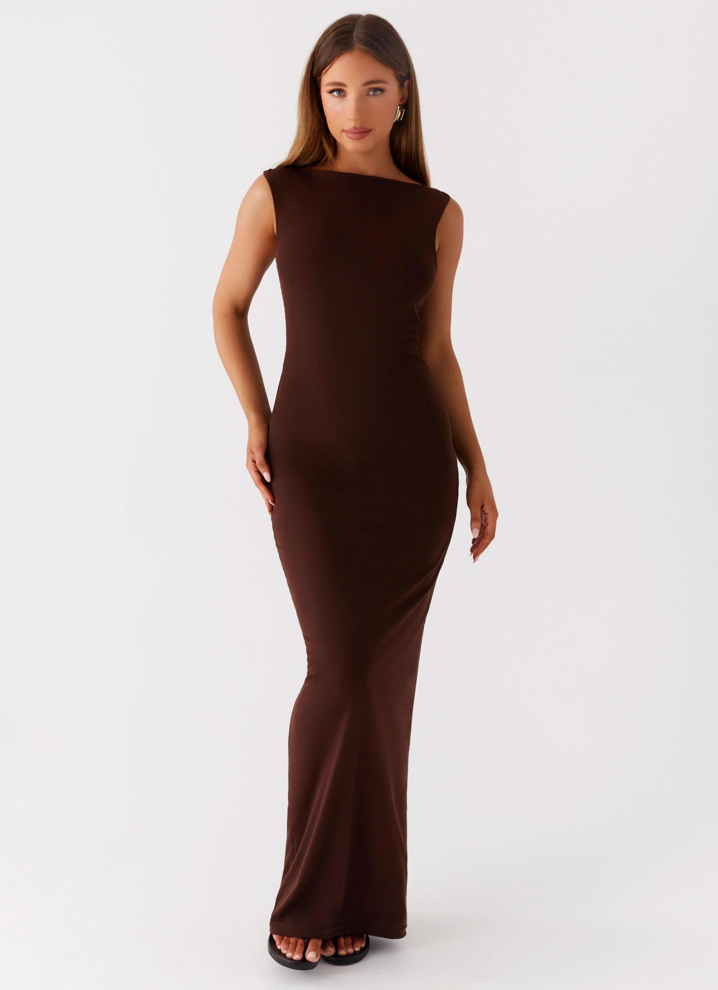 Elegant Outline Cozy Energy Earthbound Muse Maxi Dress - Chocolate