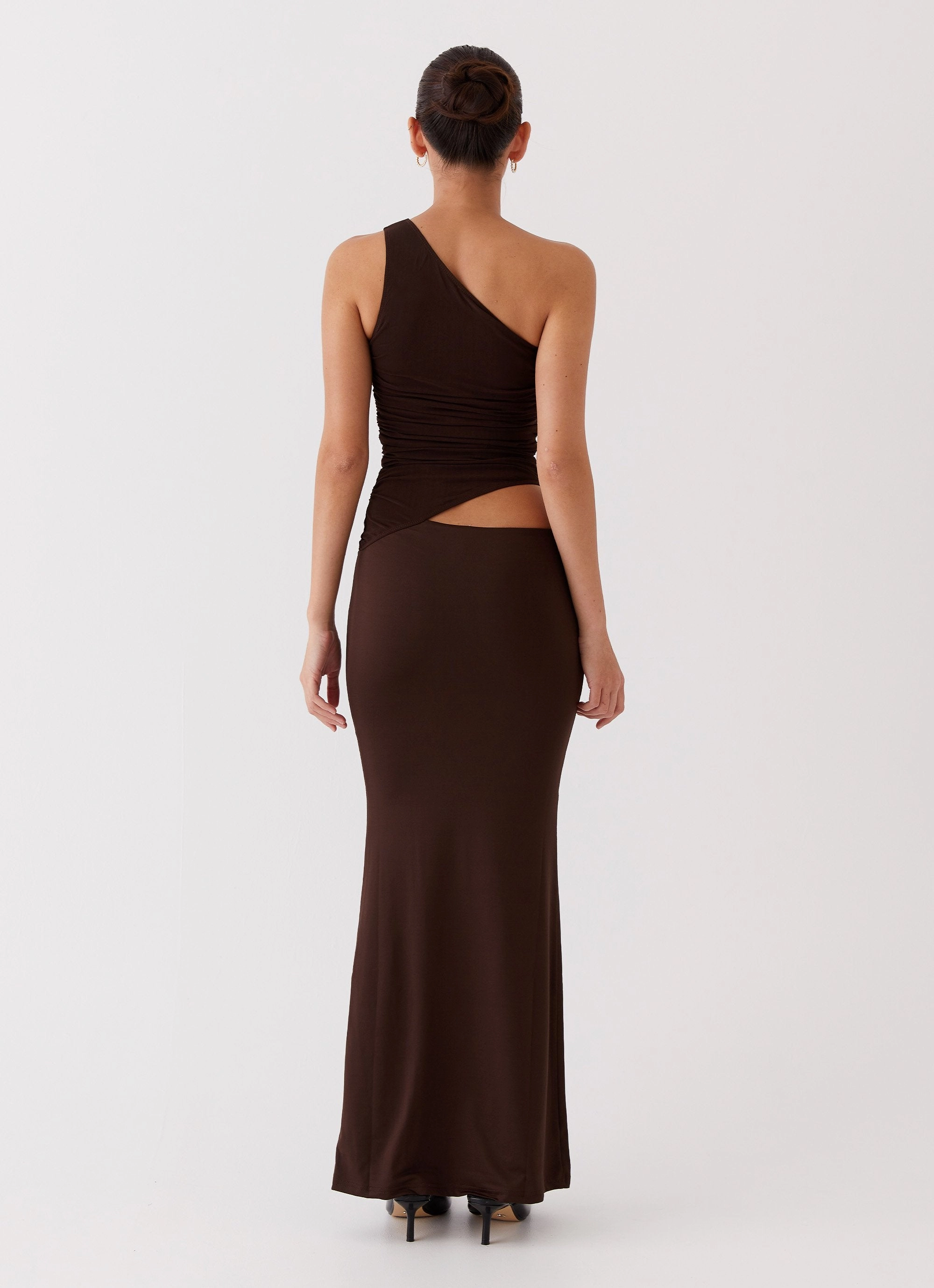 Chic Tailoring Seranella One Shoulder Maxi Dress - Chocolate